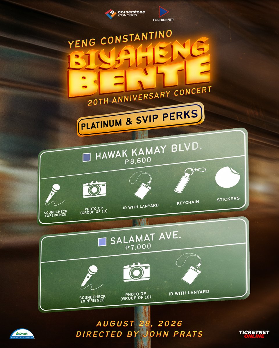 YengPLUGGEDin's tweet photo. Ang pag-ibig, hindi parang cellphone 📱
Kapag naluma, papalitan 💔

Walang palitan dito dahil tuloy-tuloy lang ang biyahe ng PAG-IBIG! Magkasama  tayo sa “BIYAHENG BENTE” concert! 💛

TICKETS GO ON SALE MAY 1, 2026, 12nn via TICKETNET!

BIYAHENG BENTE 
Live at The Big Dome
August 28, 2026
Directed by John Prats

#YengConstantino
#BiyahengBente
#JohnPrats
#CornerstoneConcerts