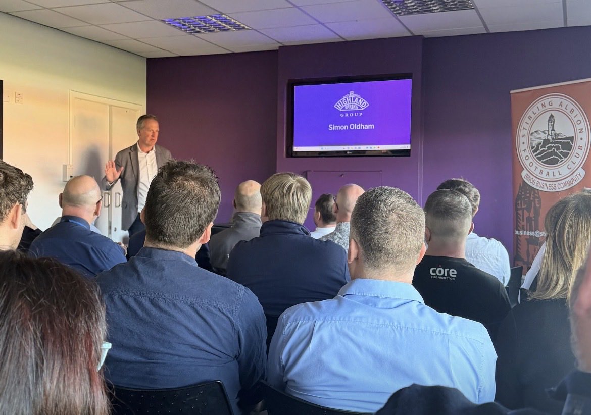 BinosCommunity's tweet photo. Yesterday @Stirling_Albion hosted the latest Binos Business Community gathering at a sunny Forthbank. 

Over 50 local businesses attended in a gathering full of energy and insight, featuring a marvellous headline speaker in Simon Oldham, MD @Highland_Spring https://t.co/QQtoHWn2Rs