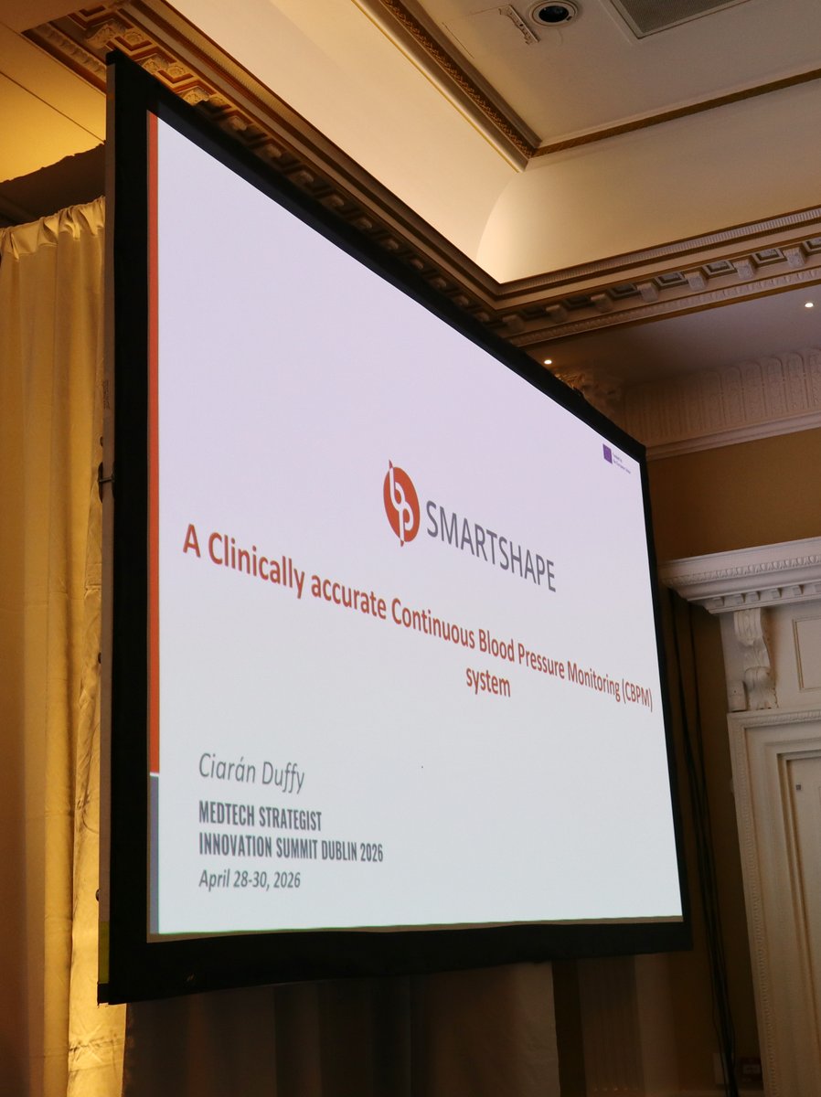 MedTechStrat's tweet image. Now presenting at #InnovationDublin: SMARTSHAPE with Ciarán Duffy. Their platform delivers continuous #bloodpressure monitoring, turning snapshots into actionable trends for diagnosis and personalized care. #medetch