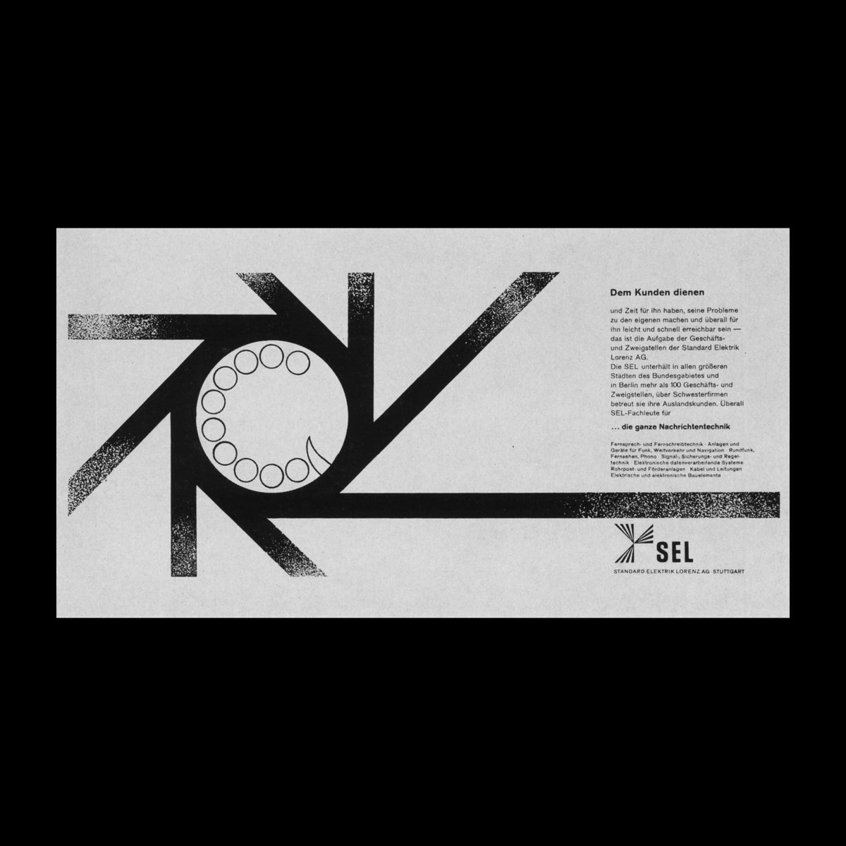 DesignReviewed's tweet image. Standard Elektrik Lorenz AG advertisements were designed by Anton Stankowski in 1963. Scanned from ad 1: an international survey of Press Advertising, Thames &amp;amp; Hudson, 1966. designreviewed.com/artefacts/ad-1… #advertising