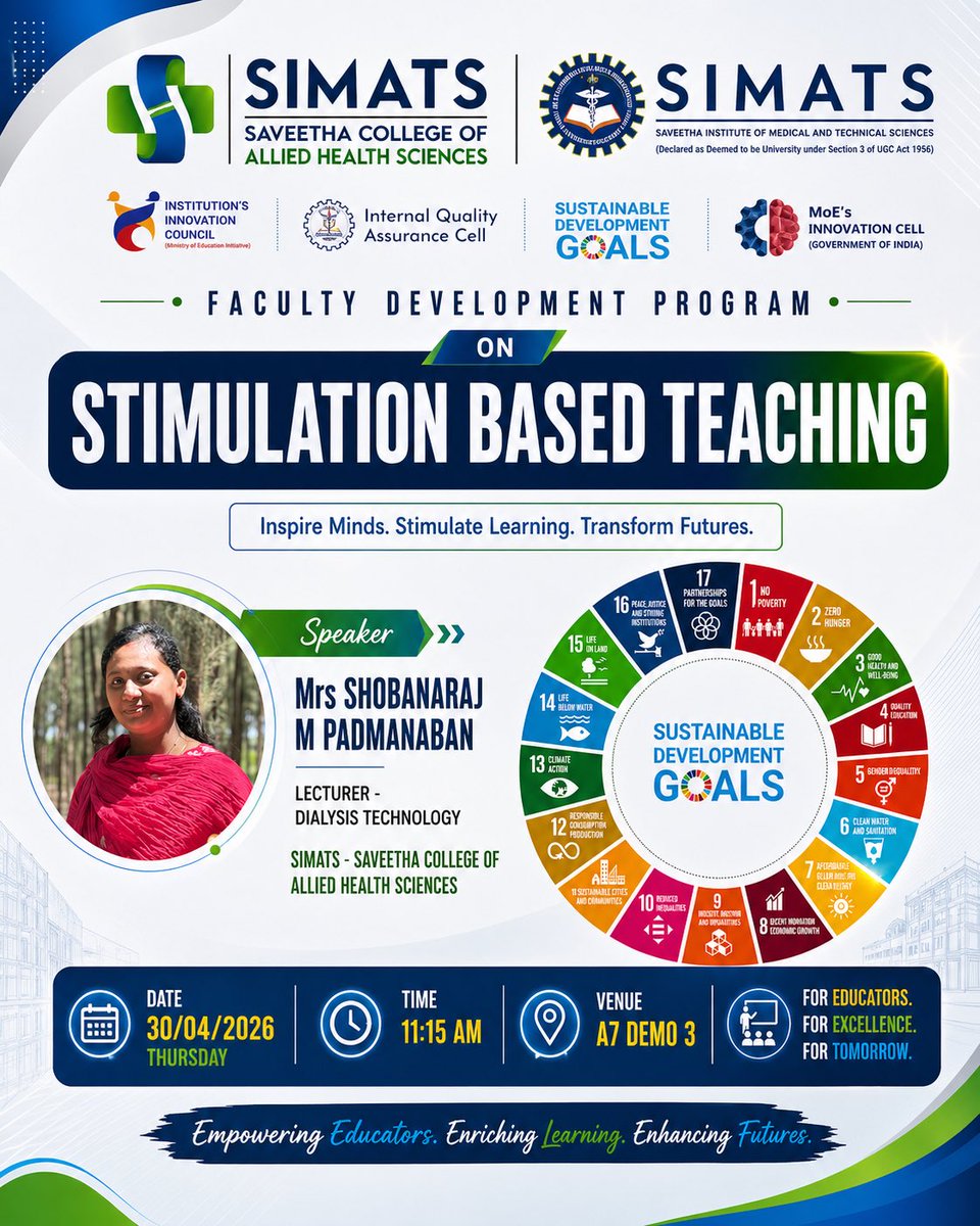 SCAHSOfficial's tweet photo. “Successfully conducted a Faculty Development Program on Stimulation Based Teaching.
Grateful for the opportunity to share knowledge and inspire learning.
#FDP #Teaching #HealthcareEducation” https://t.co/ZBo4BVuJcI