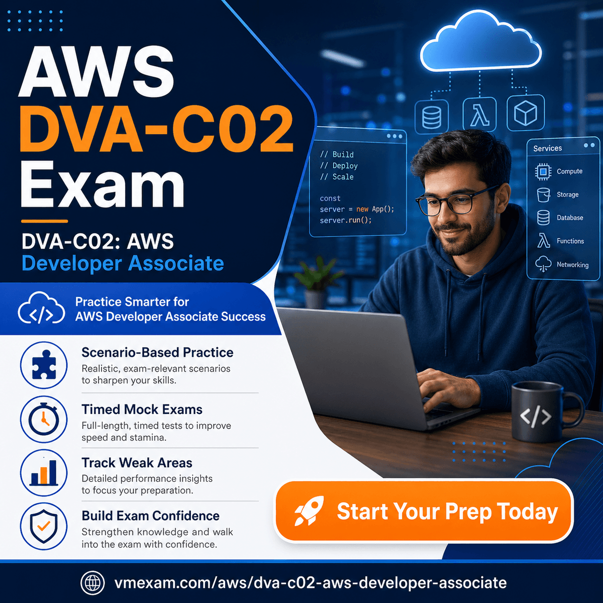 Studying for the AWS DVA-C02 Exam?

Don’t just memorize AWS services practice how they work in real scenarios.

Focus on:
✅ Lambda
✅ DynamoDB
✅ IAM
✅ API Gateway
✅ CI/CD

Try AWS Developer Associate practice questions: vmexam.com/aws/dva-c02-aw…

#AWS #AWSTechnology