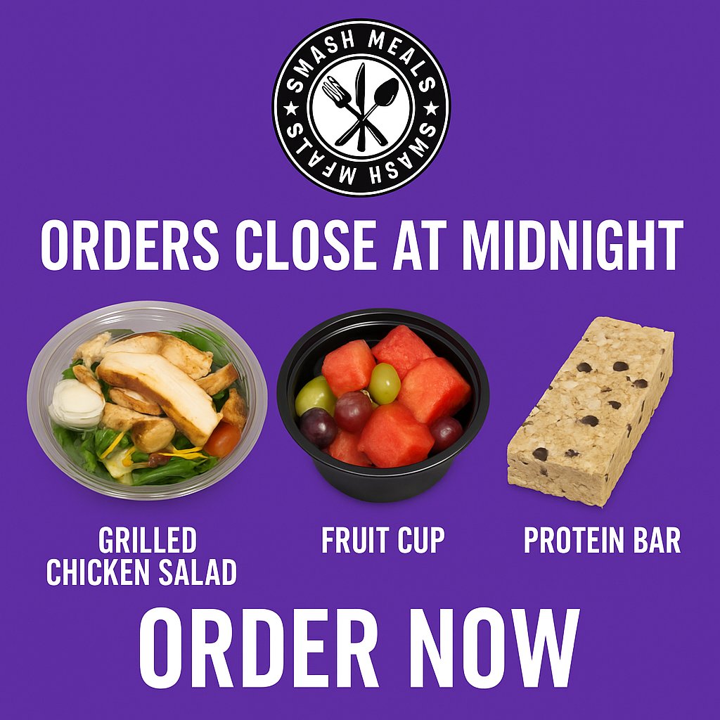 SmashMeals's tweet image. Ready to crush the week? Orders close at midnight.

Grab a balanced lineup, Grilled Chicken Salad, fresh Fruit Cup, and a protein-packed bar for convenient, fresh fuel.

Skip the grocery scramble, order in seconds: smashmeals.com
#smashmeals #mealprep #glutenfree