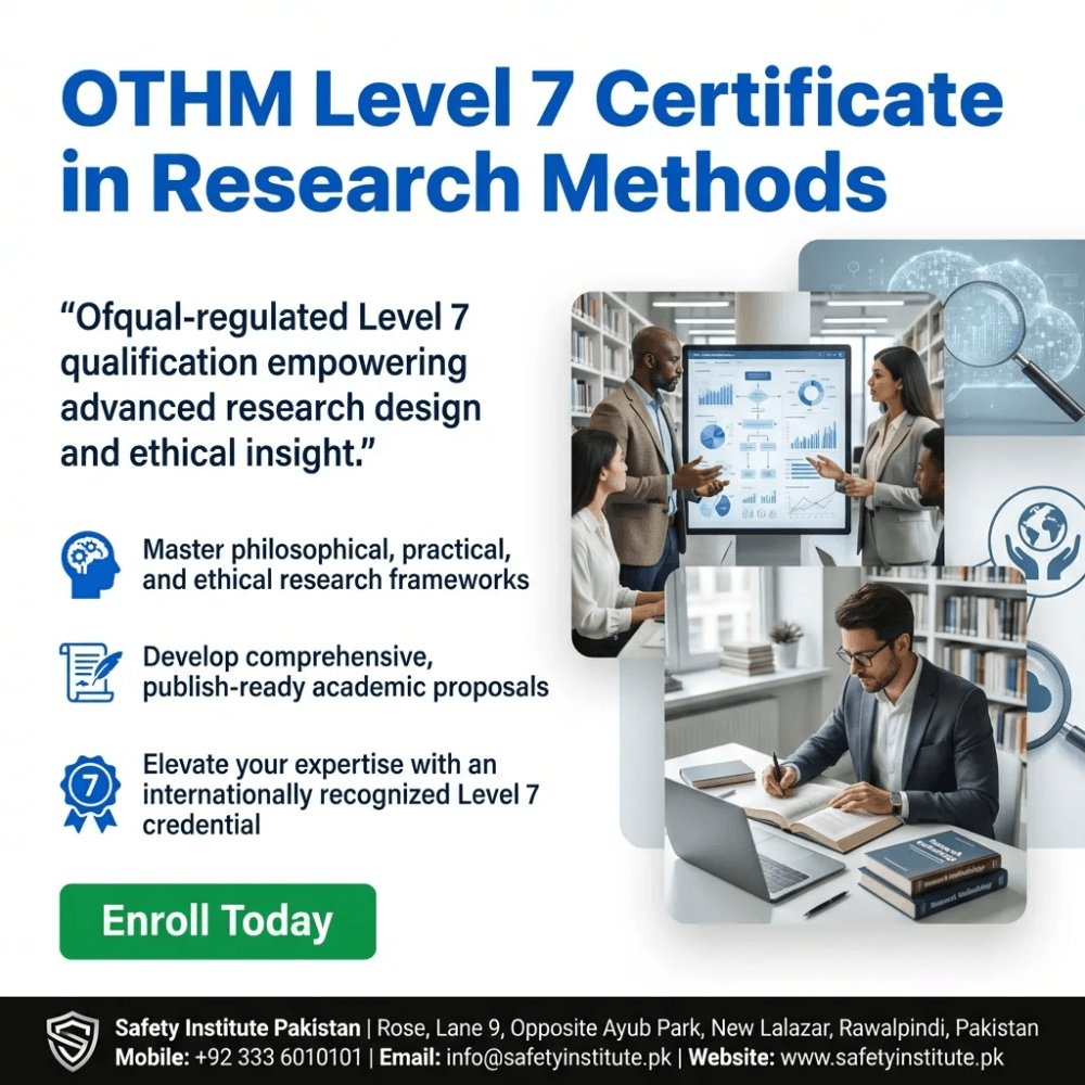 SafetyPakistan's tweet image. OTHM Level 7 Certificate in Research Methods — Open for enrolment at Safety Institute Pakistan. Level 7. #OTHM #Level #Certificate #Research #Methods #VocationalTraining #Diplomas #Pakistan #SouthAsia