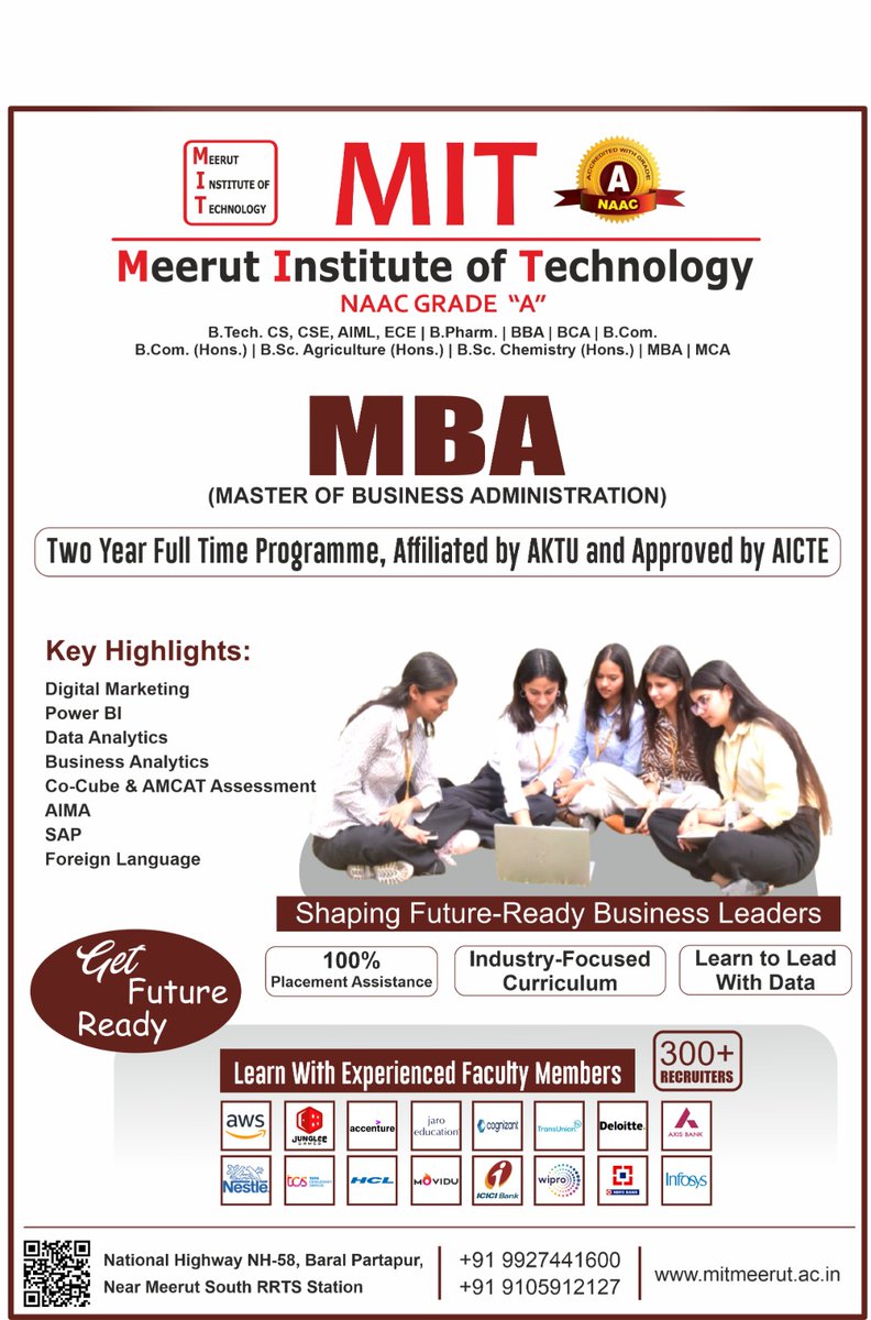 MITMeerut07's tweet image. 🎓 Shape Your Future with an MBA at Meerut Institute of Technology

Admissions Open for MBA 2026 🚀

#MBA2026 #MITMeerut #AdmissionsOpen #MBAIndia #BusinessSchool #FutureLeaders #ManagementStudies #CareerGrowth #Placements #Explore #Trending #EducationIndia