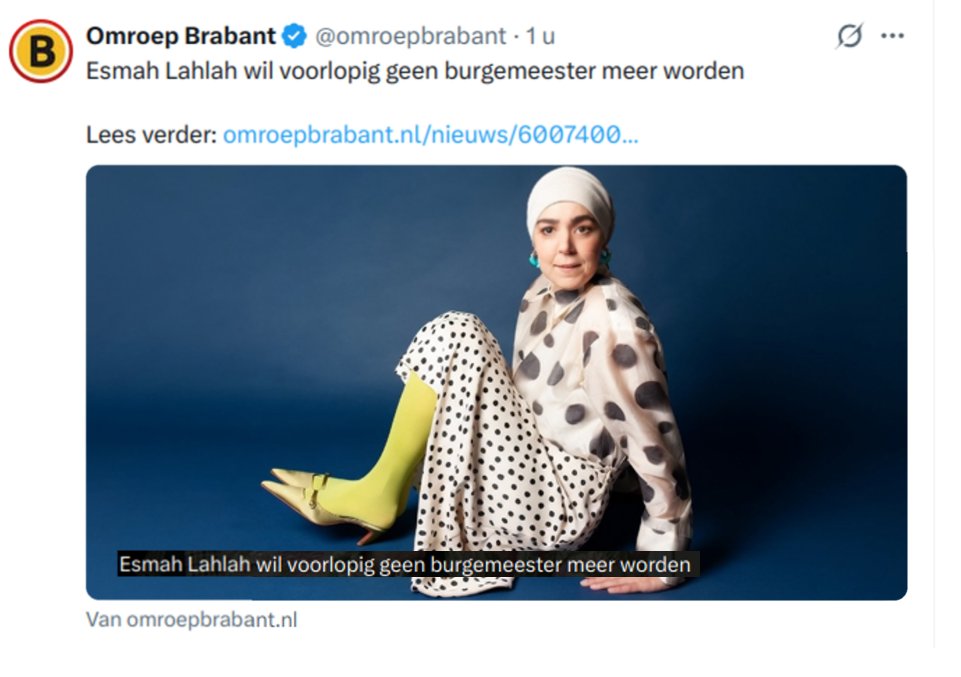 GEvanlagen's tweet image. Of gemeenten vinden haar 'too kinky'.

"Esmah Lahlah wil voorlopig geen burgemeester meer worden" 
#GroenLinks, #Pro, #PN of zoiets.
