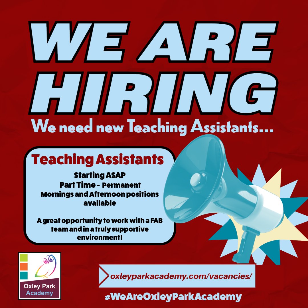 OPAcademy's tweet image. Join a school that values inclusion, teamwork and ambition for every child.
👉 Visit Vacancies - Oxley Park Academy &amp;amp; Nursery to learn more and apply. #OPATogether #EducationJobs #JoinOurTeam #OxleyParkAcademy
