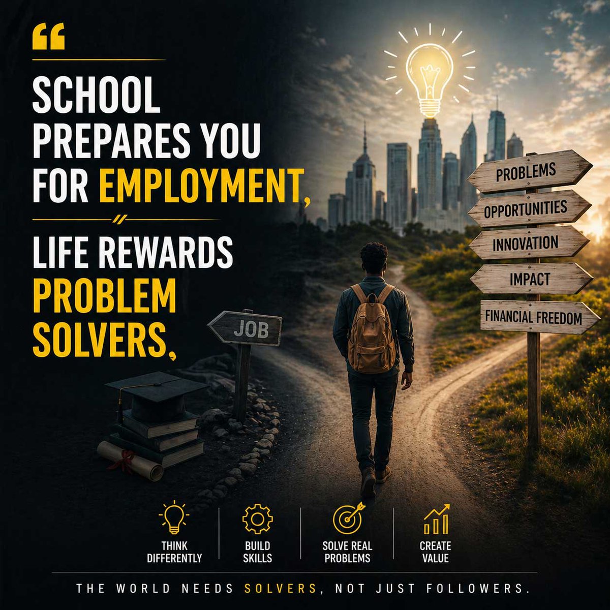 martinlevi's tweet image. School prepares you for employment. 

Life rewards problem solvers. 

#Entrepreneurship #Skills #Value #Thinking