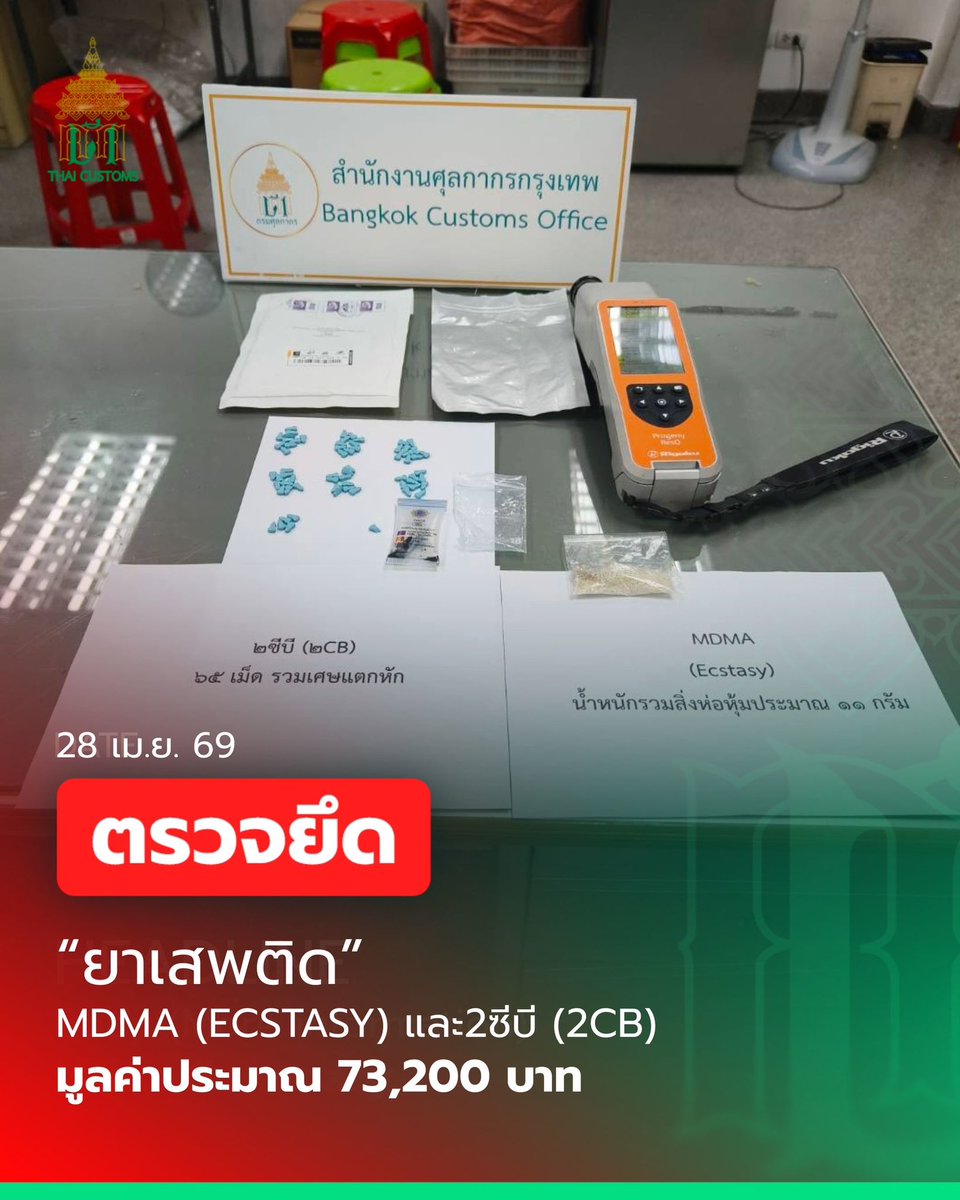 thaicustoms's tweet photo. กรมศุลกากร  ตรวจยึดยาเสพติด “MDMA” และ“2CB” จากพัสดุไปรษณีย์ระหว่างประเทศ  

https://t.co/Qk0s3tL5Fg

#กรมศุลกากร #customs #ภารกิจศุลกาก���
#จับกุมของผิดกฎหมาย 
#ปราบปรามยาเสพติด https://t.co/3qrnqfIitG