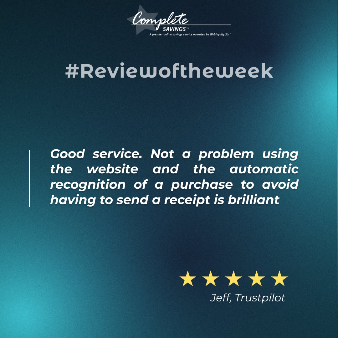 completesave's tweet image. No stress. Just effortless savings - that's the Complete Savings experience! Thanks for the great review, Jeff!  

#CompleteSavings #Cashback