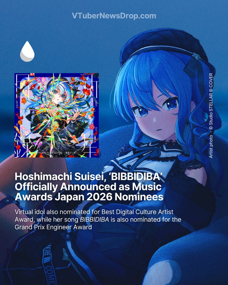 BREAKING: Music Awards Japan 2026 has announced the list of official nominees, including virtual idol Hoshimachi Suisei and her song BIBBIDIBA.

Full List of Official 2026 Nominees: musicawardsjapan.com/en/nominees/