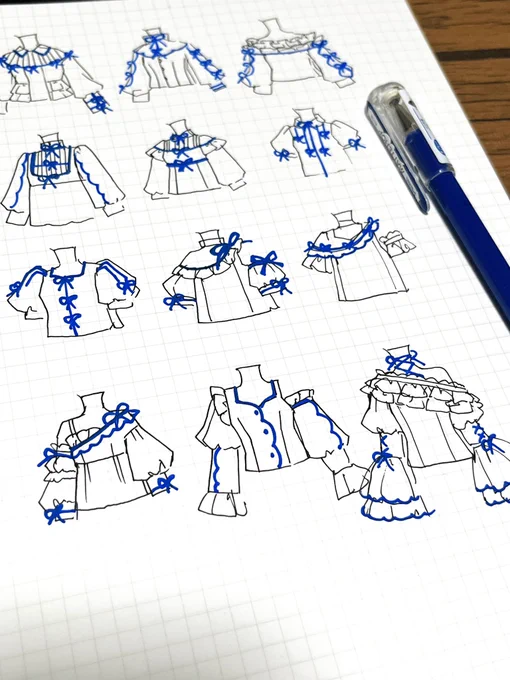 このペンオススメ! アイデア出しに上からグリグリと描き足すのにめっちゃ良い ぺんてるのMATTEHOP 青色の線がそれだよ マットな質感だから下の絵があまり影響せずに上からかけて最近アイデア出しでも重宝してます