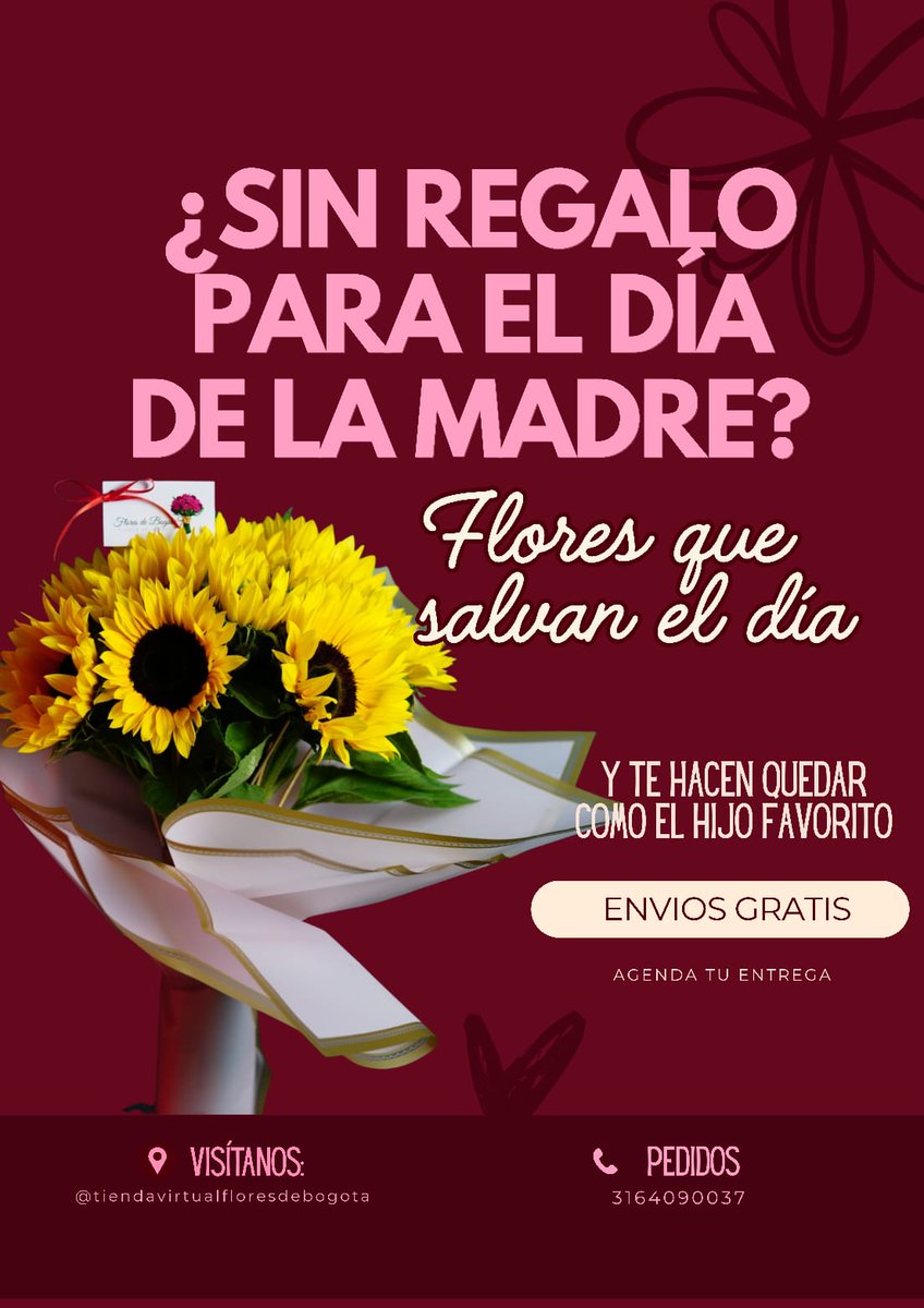 FloresVirtual's tweet photo. ¿Sin regalo para el día de la madre?
Tranquilo, tenemos la solución...
Flores que salvan el día y te hacen quedar como el hijo favorito. 
Rosas por su amor 
Girasoles que iluminan su día 
Orquideas simbolo de elegancia
Ordena ya y asegura tu entrega

📱https://t.co/oZ9KWXC4I3 https://t.co/WAKxgVZCK1