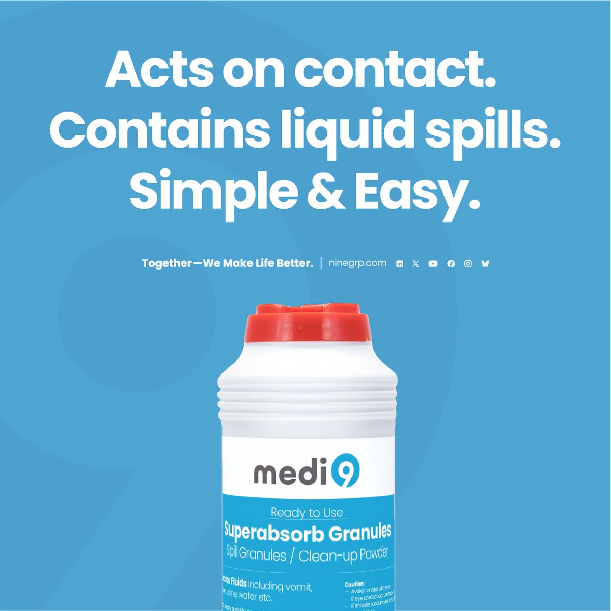 ninegrp's tweet image. Rapid response when it matters most.

Medi9 Superabsorb Granules act on contact — supporting safer handling and disposal.

➡️ ninegrp.com/spillkits/nhssc

‘Together — We Make Life Better.’

#InfectionControl #NHS #NHSSupplyChain