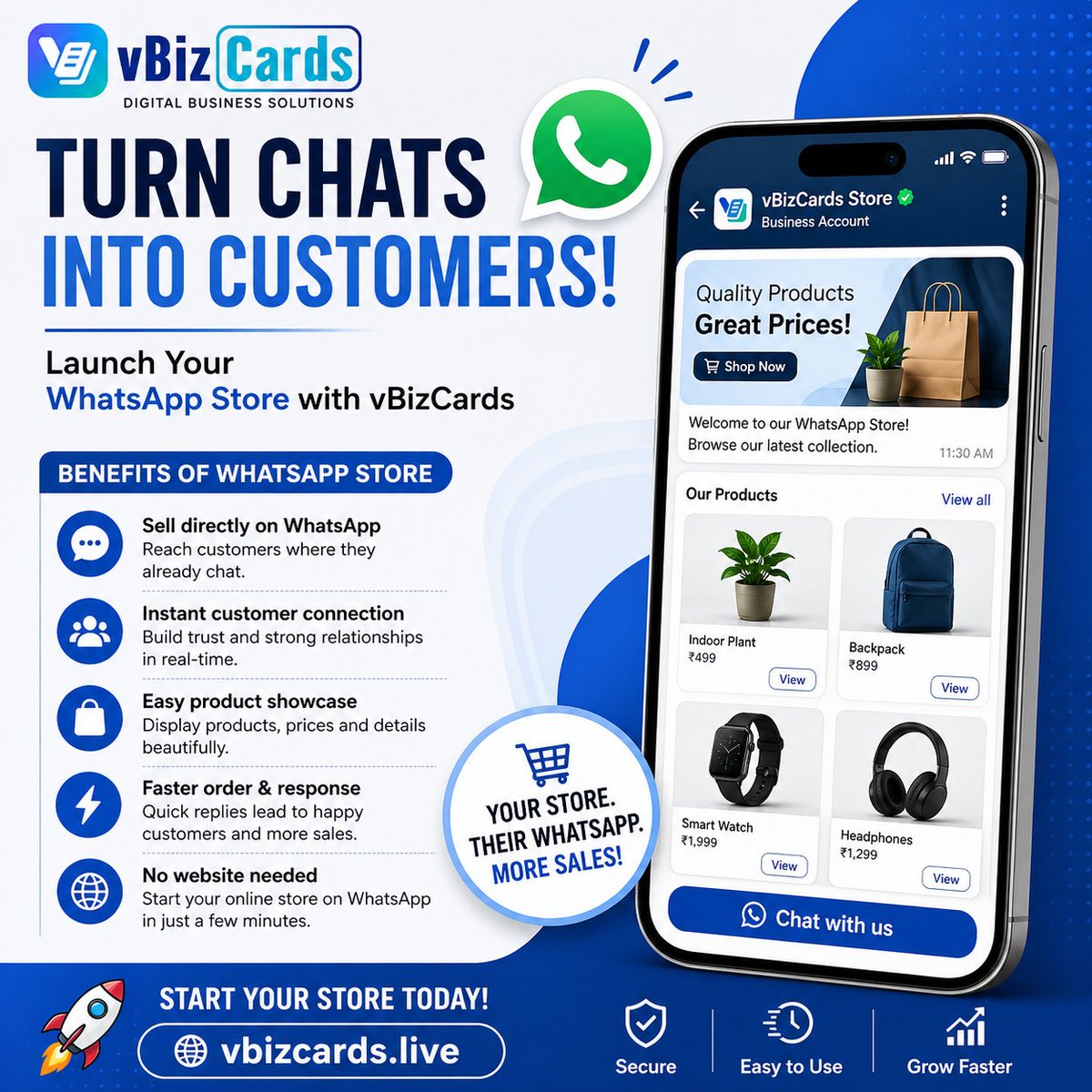 Vbizcards1991's tweet image. No website needed. No hassle.
Just showcase your products, chat instantly, and close deals faster 🚀
👉 Start now: vbizcards.live

#WhatsAppStore #VBizCards #DigitalBusiness #OnlineSelling #StartupIndia #Entrepreneur