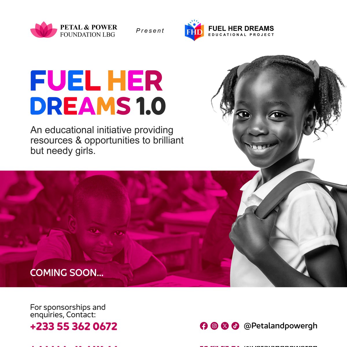 petalandpowergh's tweet photo. Presenting FUEL HER DREAMS 1.0 💫  
An educational project by Petal &amp; Power Foundation LBG.

Equipping girls with resources &amp; opportunities to thrive in school📚 

#PetalAndPowerFoundation  
#FuelHerDreams  
#FHD1.0  
#ForHerFuture https://t.co/GhvrDrXkgb