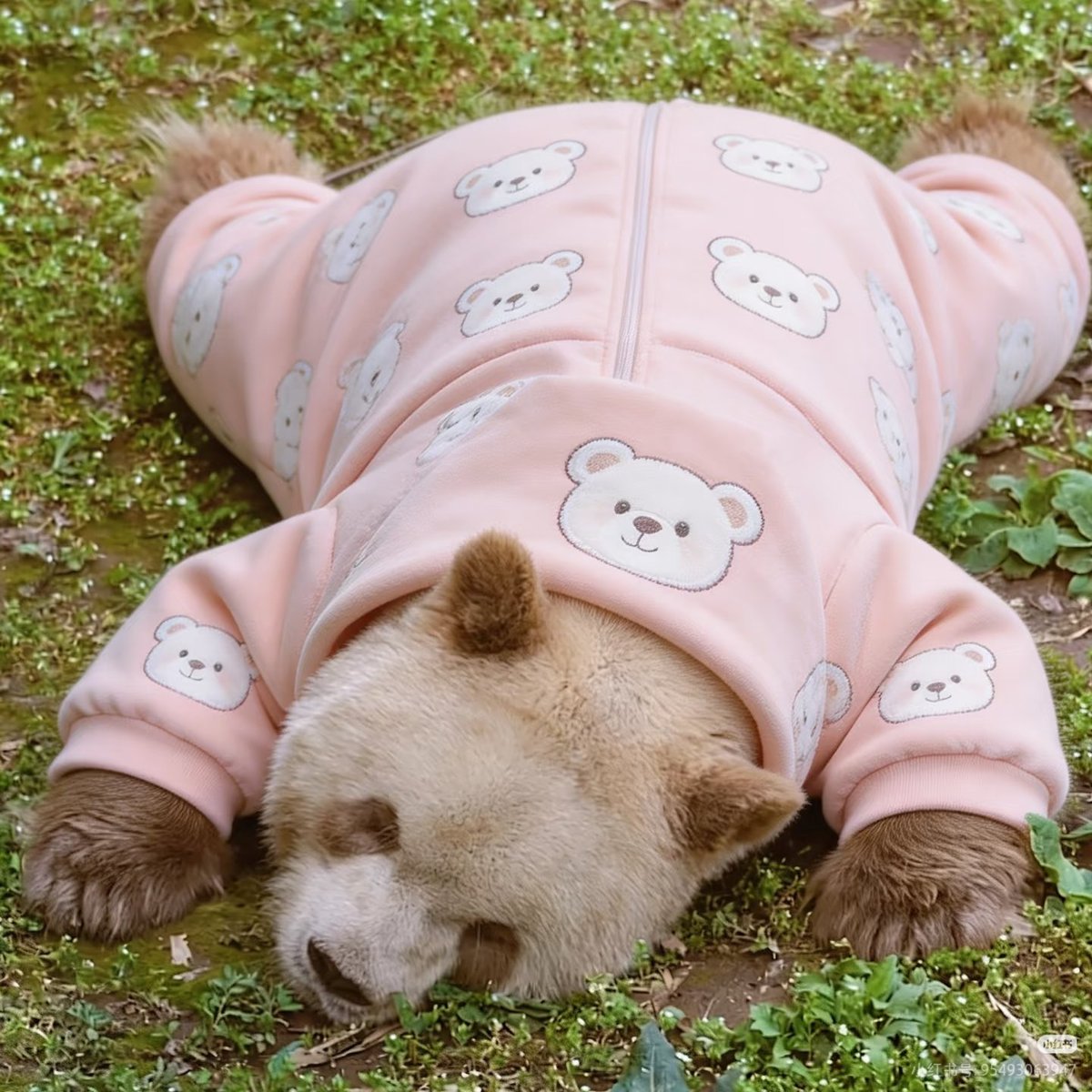 jiangsh03163411's tweet image. Qizi dressed as a pink teddy bear #Panda Qizi
