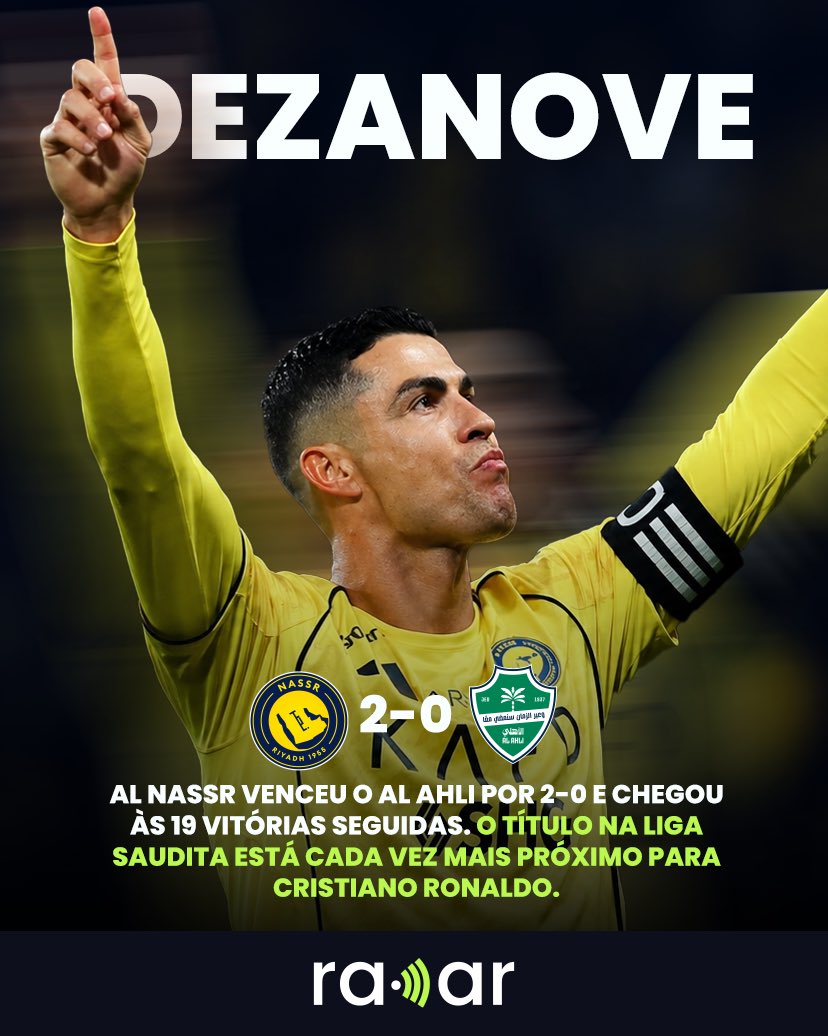 o_teu_radar's tweet image. 🔥 Dezanove e a contar…

O Al Nassr continua imparável e soma mais uma vitória numa sequência impressionante.
Consistência total e ambição no máximo nível.

Quando o ritmo é este… alguém consegue parar? 👀

#CristianoRonaldo #AlNassr #Futebol #Vitórias #Forma