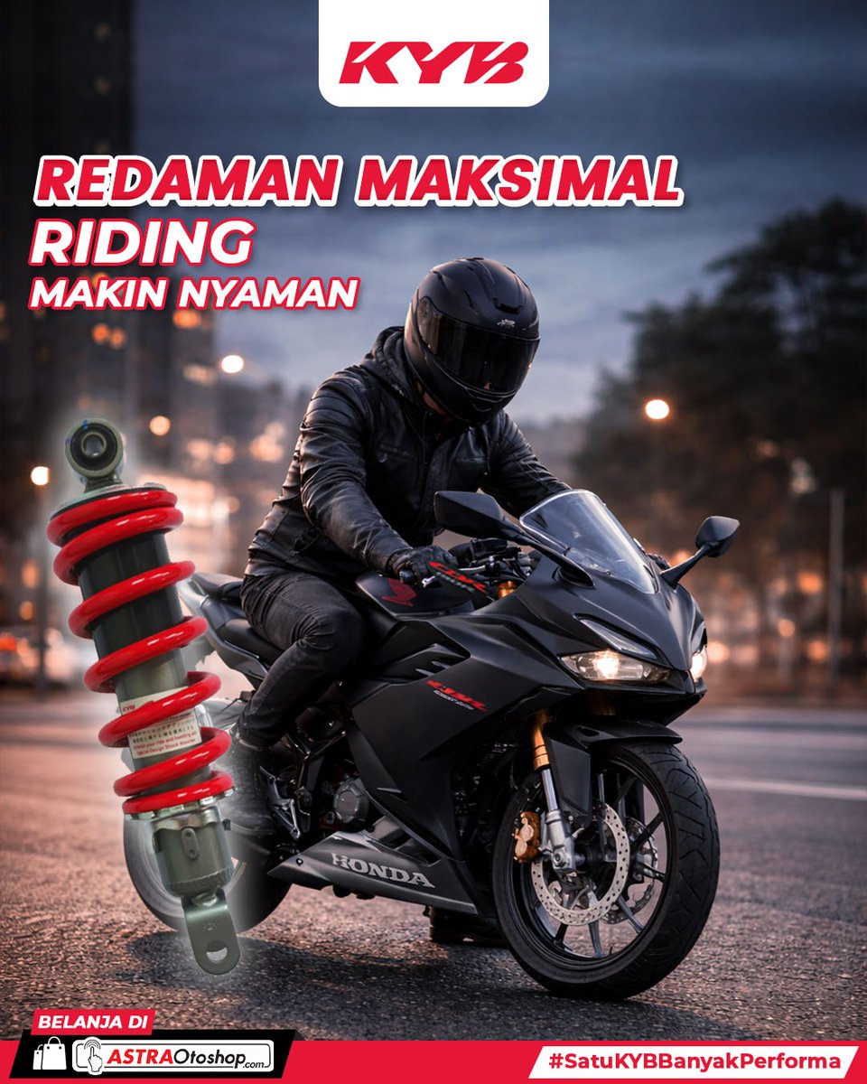 KYBAstra's tweet photo. Riding makin nyaman!
Bukan cuma soal tampilan, kenyamanan saat riding juga harus tetap maksimal. 🔥

Shockbreaker KYB bantu memberikan redaman yang lebih optimal agar motor terasa lebih stabil, nyaman dipakai, dan makin percaya diri di setiap perjalanan.

#KYB https://t.co/JQqO0xThRW
