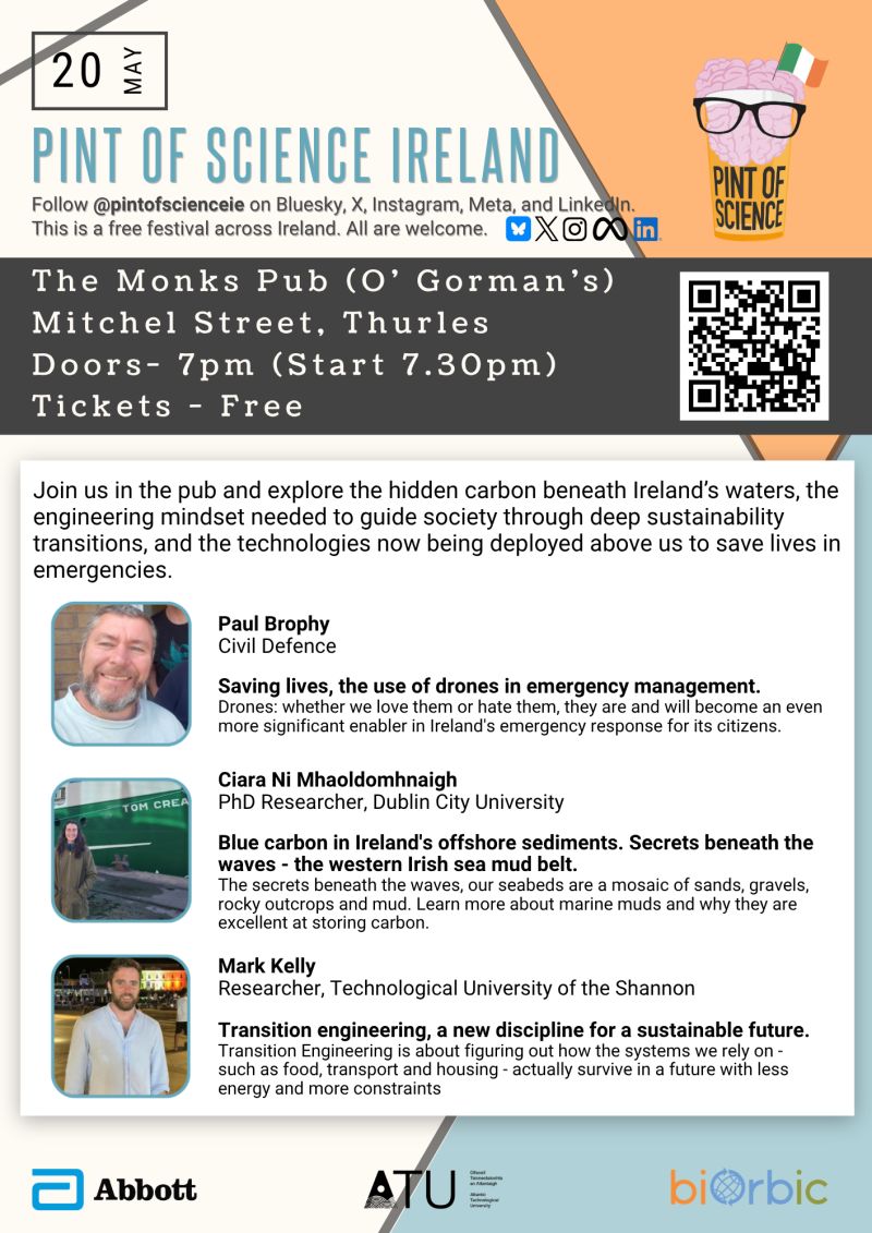 pintofscienceIE's tweet photo. 🚀 Thurles #pint26 – Get ready for an exciting lineup! 🚀

Join us 20 May 2026 for 3 incredible talks from 19 (start 19:30)!

🌍 The Monk's Pub, E41DP98

🎟️ Grab your FREE tickets now: ttps://pintofscience.ie/

#pint26 #Thurles2026 https://t.co/G6wSQmCYvM