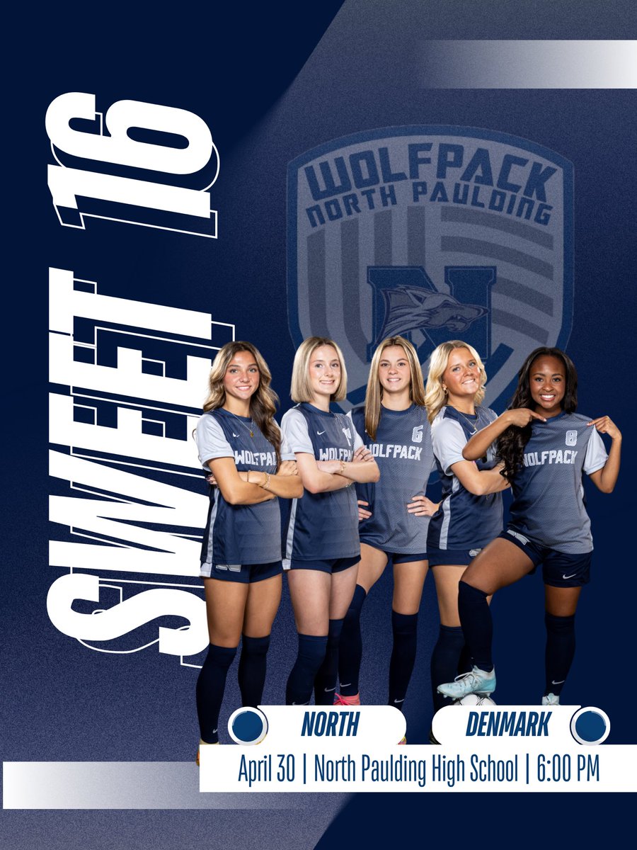 NPLadyWolfpack's tweet photo. The #LadyWolfpack will defend The Den tonight in their Sweet 16 matchup vs Denmark! 🐺⚽️ Calling all Navy Crazies to come support! 🗣️🤘🏼#TrainCompeteWin https://t.co/iRfDMNQCCd