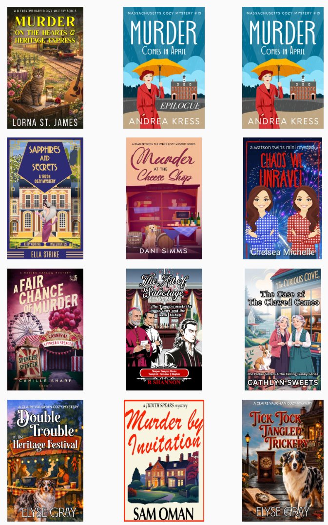 RShannonAuthor's tweet image. 🚨🎁🎀     COZY MYSTERIES &amp;amp; MAYHEM     🎀🎁 🚨
Cozy Mysteries - Some With a Splash of Mystery
books.bookfunnel.com/bfhostcozysl/c…
#romanticsuspense, #mysterysuspense, #romanticsuspensebook, #crimenovels, #crimefiction, #MysteryRomance, #freeebooks, #ebookgiveaway, #bookfunnel,
