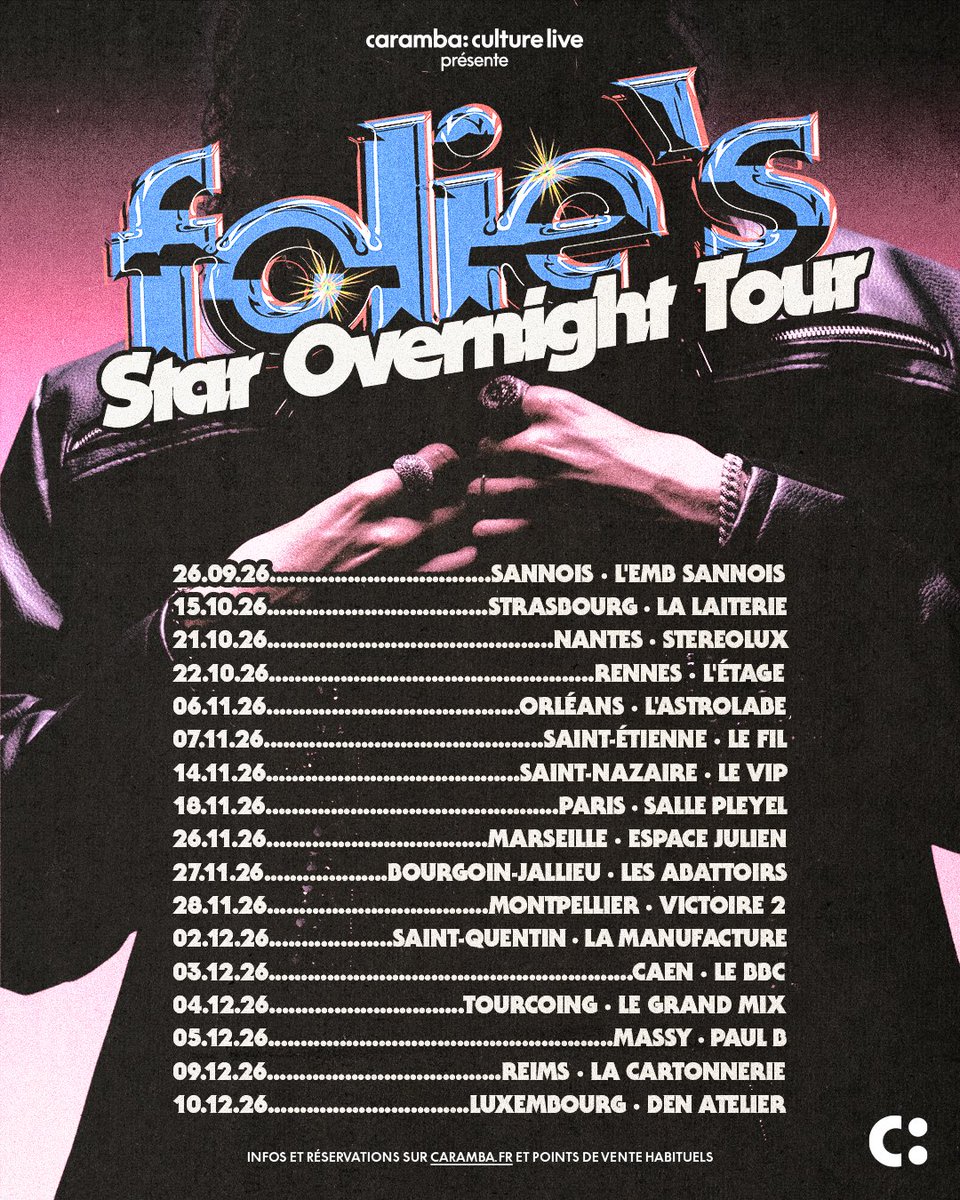 foliesjetaime's tweet photo. STAR OVERNIGHT TOUR 2026
On a trop éteint les dernières dates pour pas remettre ça une autre fois. Et cette fois on va jouer mon premier album, les absents auront tort 🤷‍♂️

Lien de la billetterie ici : https://t.co/PteDcXn4Bn https://t.co/zVGdZ1TC3O