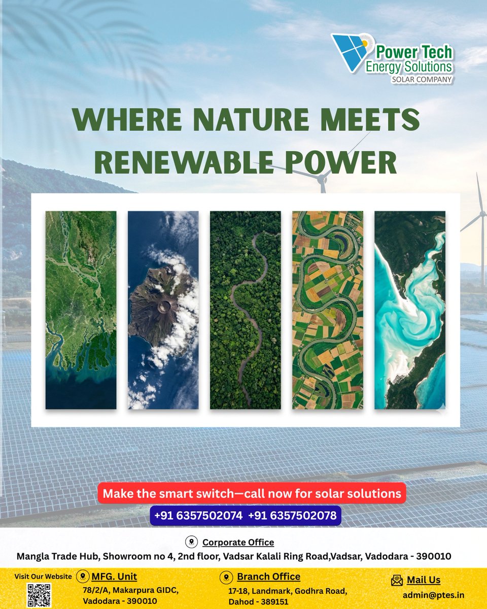 PTESSolar's tweet photo. 🌌🌍 Energy Seen from Above

Inspired by satellite views of Earth — where rivers flow, oceans glow, and the sun powers it all.
The future isn’t coming… it’s already shining. ☀️

Switch to smarter, cleaner solar energy today.

📞 +91 6357502074 | +91 6357502078 https://t.co/BQW85aAOnX
