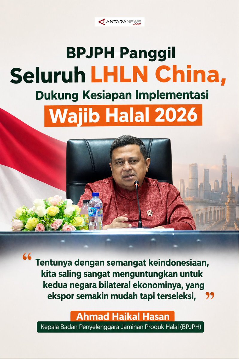 an_setya5's tweet photo. Komitmen menju Wajib Halal Oktober 2026 mkin diperkuat olh Badan Penyelenggara Jminan Prduk Halal mlalui kolaborasi internasional. D bwh kepemimpinan Ahmad Haikal Hasan, sinergi dg lembaga halal luar negeri jadi langkah strategis agr stndar halal Indonesia makin diakui scr global https://t.co/T5DMJvg2RV