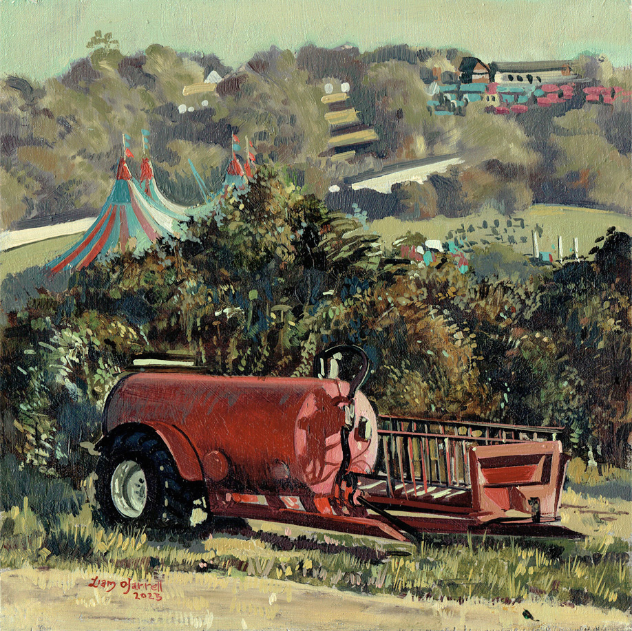 liams_art's tweet photo. A painting of A liquid fertiliser (muck) spreader in Pilton, Somerset https://t.co/ahMccEFYvT