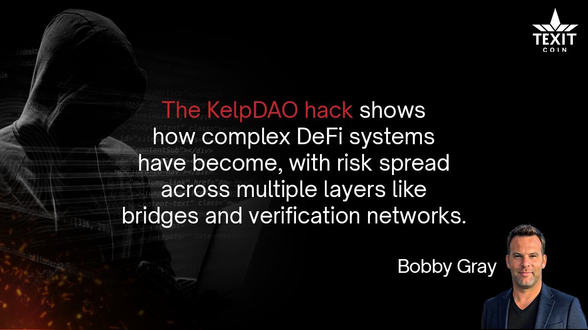 TEXITcoin's tweet photo. The recent KelpDAO exploit is another reminder that as DeFi systems grow more layered, risk often grows with them.

More bridges. More dependencies. More moving parts.

Innovation matters, but so does simplicity.

As crypto matures, the systems that endure may be the ones that balance functionality with transparency and operational clarity.

Worth the read on @kucoincom:
https://t.co/r2L0mWApAJ
