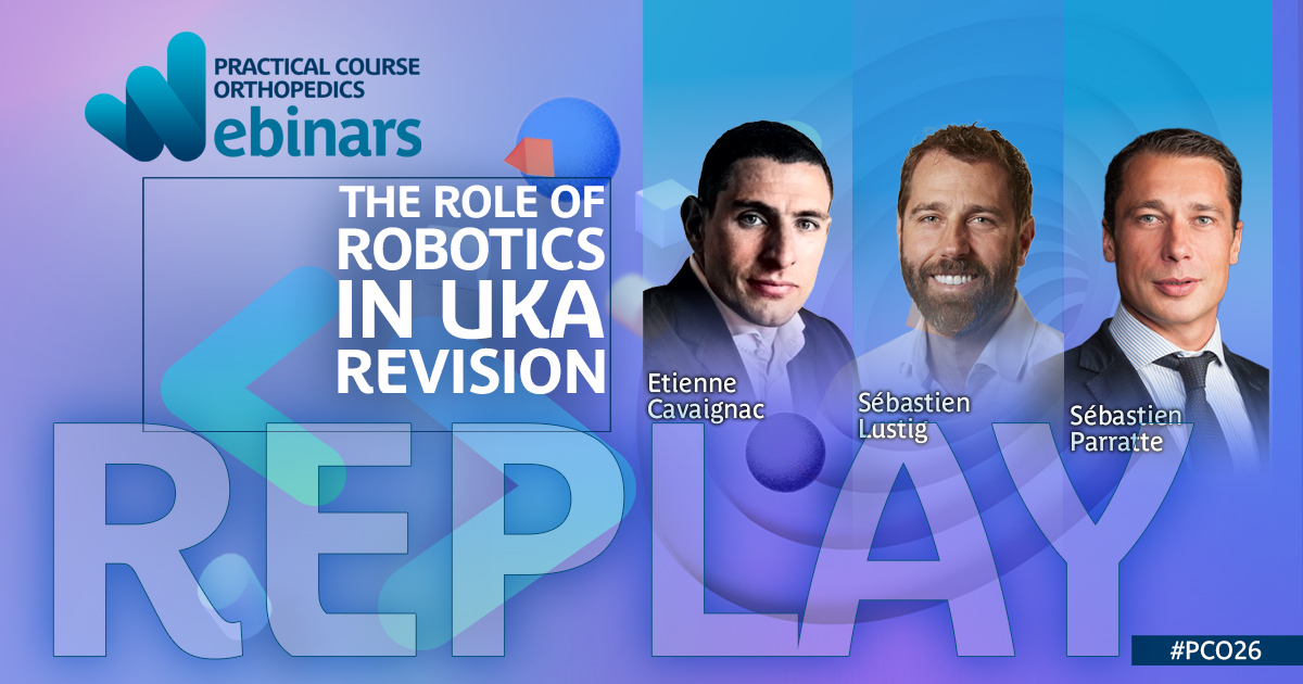 PC_Orthopedics's tweet photo. Watch the Replay: The Role of Robotics in UKA Revision ⏯️
If you missed our live session, don't worry!
You can now watch the replay on robotics in UKA revision featuring Sébastien Parratte, Sébastien Lustig, and Etienne Cavaignac. 
Watch now ➡️ https://t.co/kCNfvMRpPM
#PCO https://t.co/b6UuxBNVqN