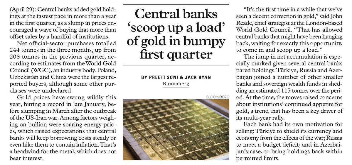 IngeniumAdvisor's tweet image. As we have said, #gold is now a hunted #investment asset of central banks (see our paper of years ago in the Comments 👇🏼)

#economics #finance #manufacturing #business #industries #Fed #IMF #IBRD #EBRD #ISDB #PBOC #AMRO #AIIB #ADB #NDB #wealth #capital
