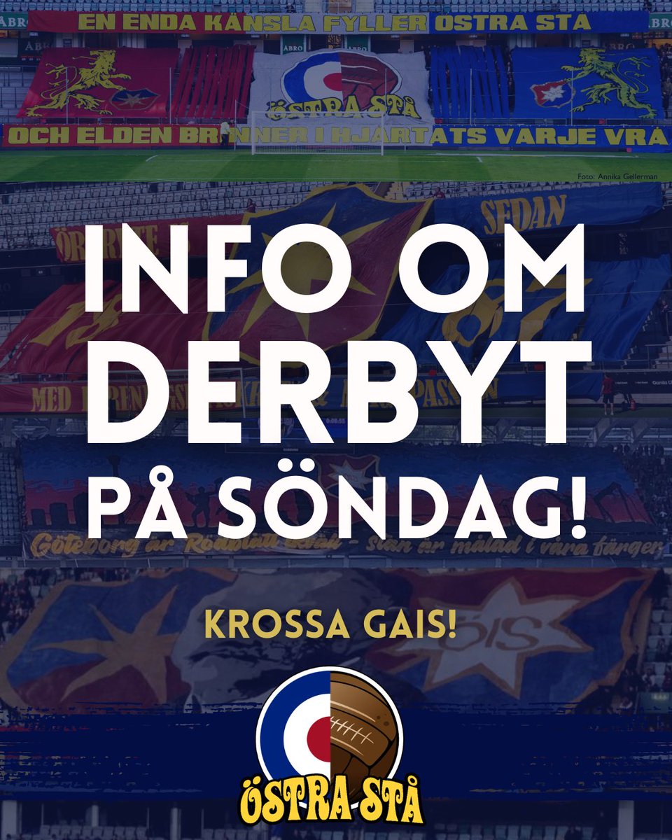 OstraSta1887's tweet photo. DERBY PÅ SÖNDAG!

På söndag smäller det, årets första derby står för dörren! 
Alla tilldelade sektioner är fyllda förutom Nedre Stå, så fyll även den!

Vi uppmanar ALLA ÖISare att ta med sin halsduk och hålla upp den under tifot vid inmarschen. (1/2) https://t.co/ghTXj3cULx