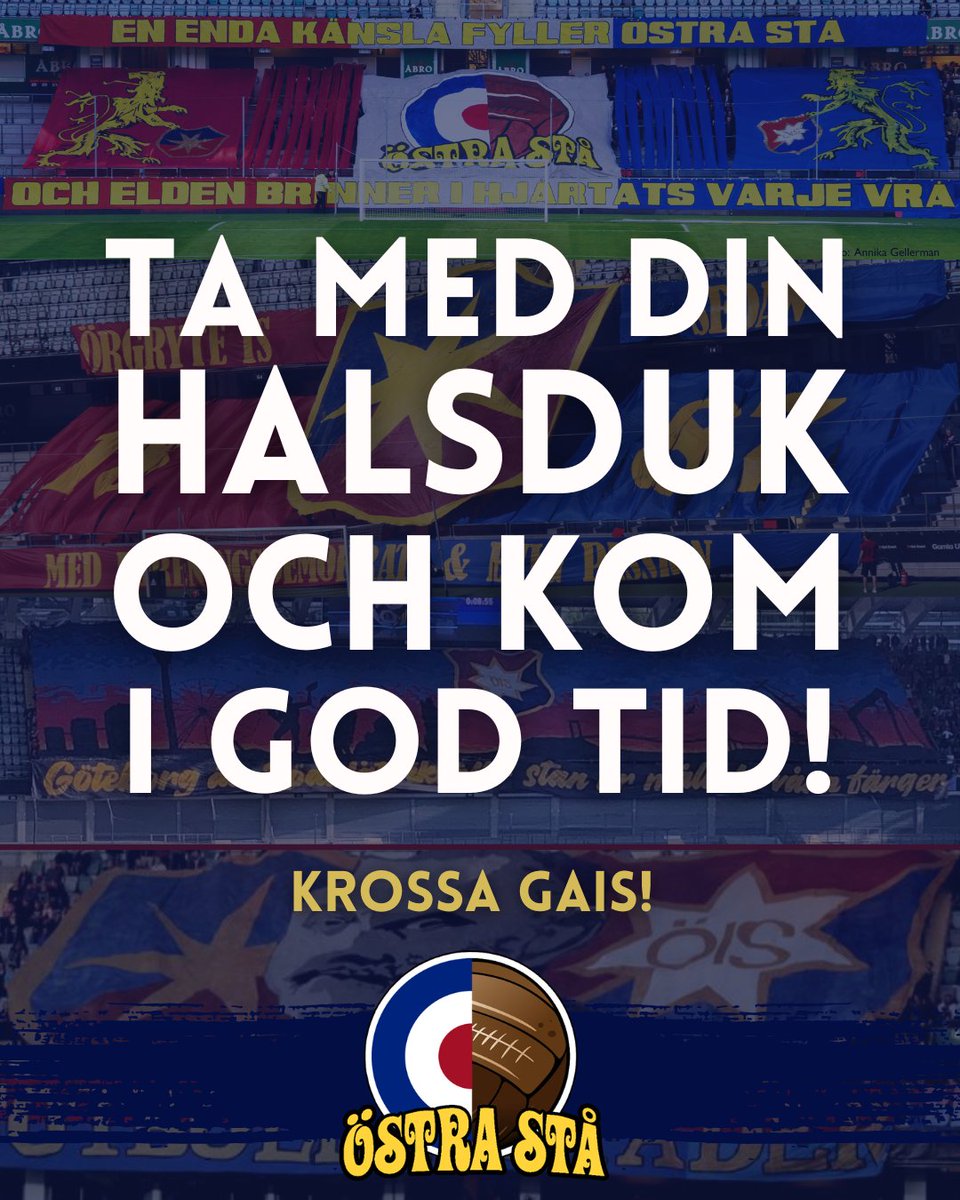 OstraSta1887's tweet photo. DERBY PÅ SÖNDAG!

På söndag smäller det, årets första derby står för dörren! 
Alla tilldelade sektioner är fyllda förutom Nedre Stå, så fyll även den!

Vi uppmanar ALLA ÖISare att ta med sin halsduk och hålla upp den under tifot vid inmarschen. (1/2) https://t.co/ghTXj3cULx