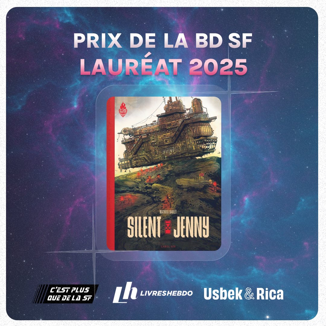 LloydChery22's tweet photo. J’ai le plaisir d’annoncer que le gagnant du Prix BD SF 2025 est Silent Jenny de @MathieuBablet aux éditions Label 619/ @ruedesevresbd. Un grand bravo à Mathieu pour ce projet de science-fiction hors-norme.

Ce prix est une initiative porté par le podcast @cestplusquedelasf :) https://t.co/ErWHzQZlMg