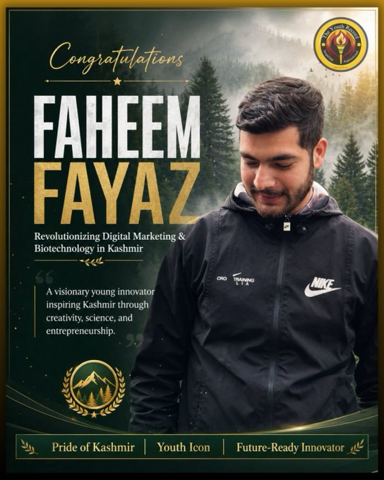 tarun_rang's tweet photo. Faheem Fayaz reflects Kashmir’s new-age ambition, blending digital marketing with biotechnology to create impact, inspire youth and shape opportunity through innovation, skill and vision.  
Credit: @KmrYouthRecords
#FaheemFayaz #Kashmir #YouthInnovation #DigitalMarketing https://t.co/OCCx2Uaxa3