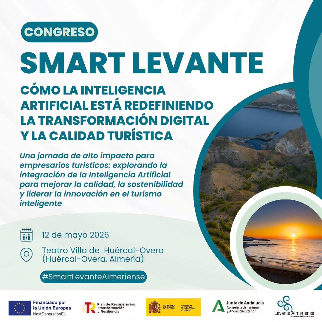 smartcityclust's tweet photo. 🌍 La inteligencia artificial empieza a marcar el ritmo de la transformación turística en muchos destinos.

En ese contexto, el próximo 12 de mayo participamos en Smart Levante, el congreso organizado por nuestro asociado @TheOpenIdeas en el Teatro Villa de Huércal-Overa. https://t.co/Ly8jlqctA2