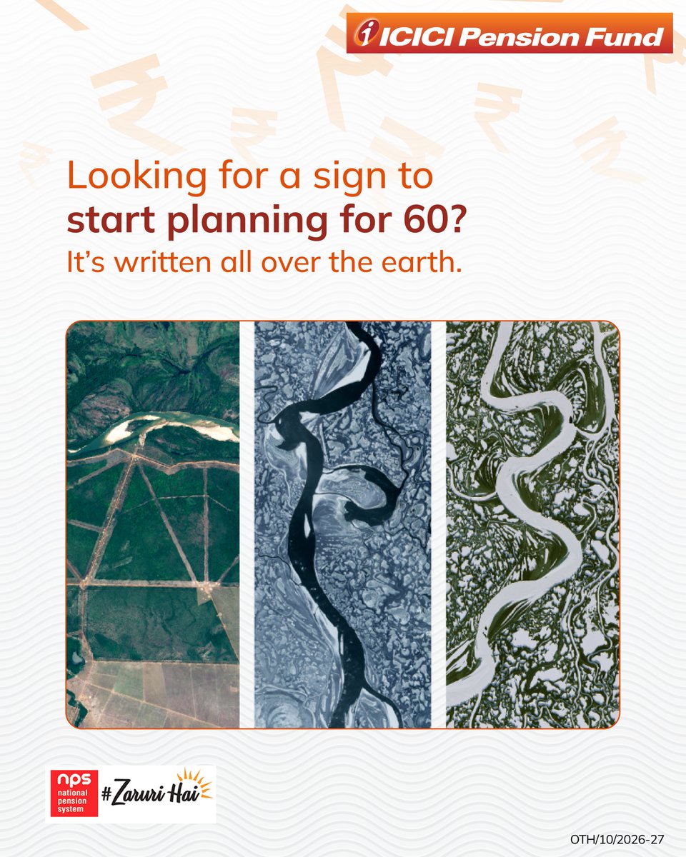icicipension's tweet image. Even satellites are dropping hints about the future. Maybe it’s time you took one. With ICICI PF NPS, a stress-free retirement is waiting.

 #ICICIPensionFund #Satellite #SecureYourFuture #NASATrend #Landsat #EarthFromSpace