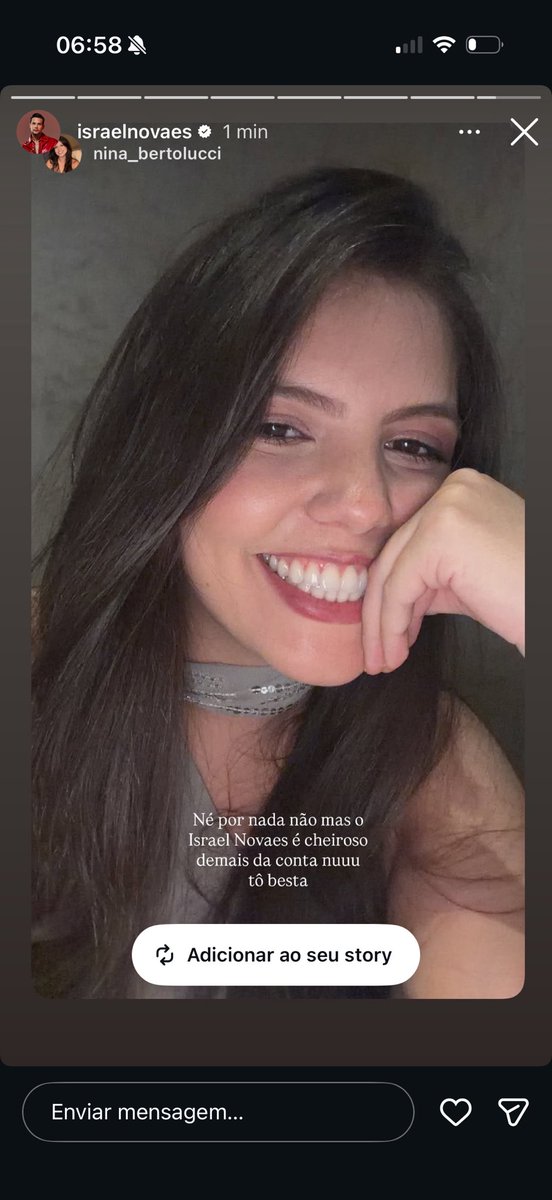 ninabertolucci's tweet photo. O Israel Novaes repostou meu story falando que ele é um grande cheiroso e agora tô com vergonha kakakakak https://t.co/eaLnBOJo2R