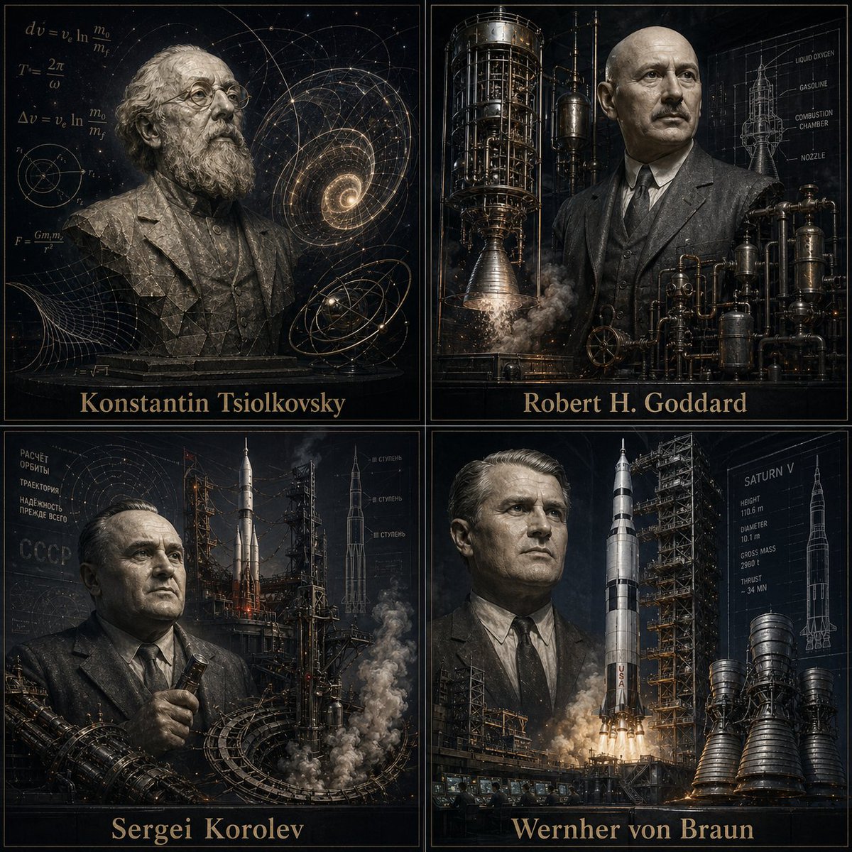Iconic Minds of Rocket Science in Procedural Sculpture - PromptGather image 1