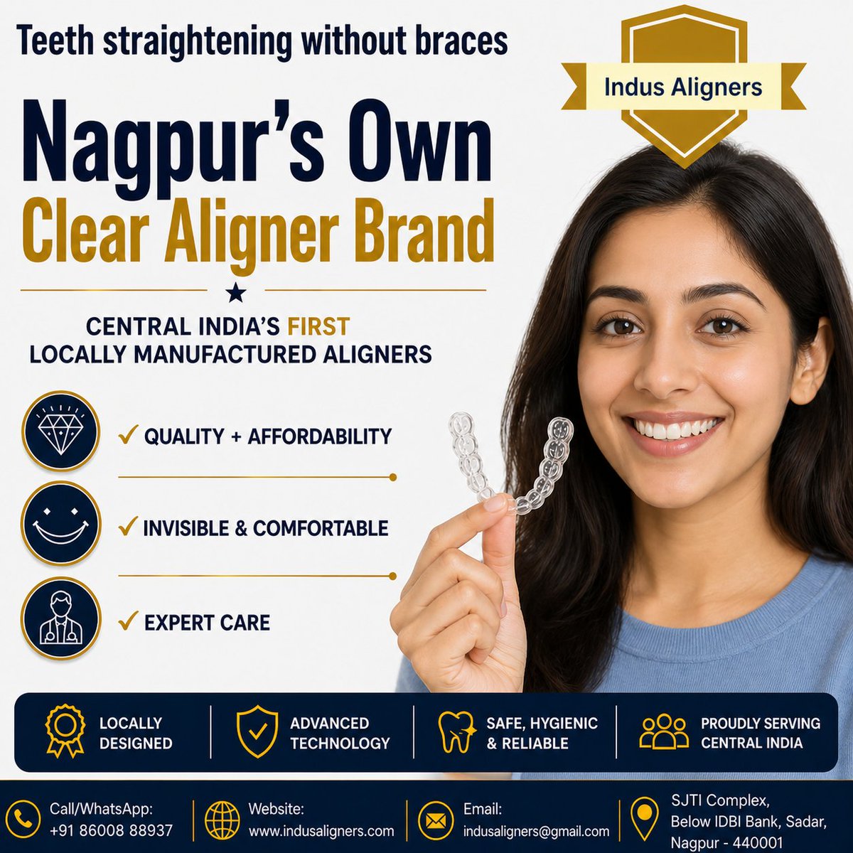 indus_aligners's tweet photo. Tired of hiding your smile?
Switch to clear aligners that are invisible, comfortable &amp; pain-free 

✨ No braces
✨ Expert care
✨ Affordable treatment

📍 Proudly made in Nagpur
📞+91 86008 88937
🌐 https://t.co/e6JpkfnDGQ

#Nagpur #ClearAligners #SmileMakeover #InvisibleBraces https://t.co/4za5UEGFFj