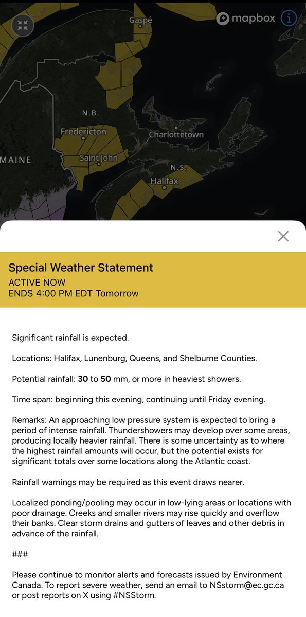 HouckisPokisewx's tweet image. Special Weather Statement for parts of Nova Scotia and New Brunswick #nsstorm #nbstorm