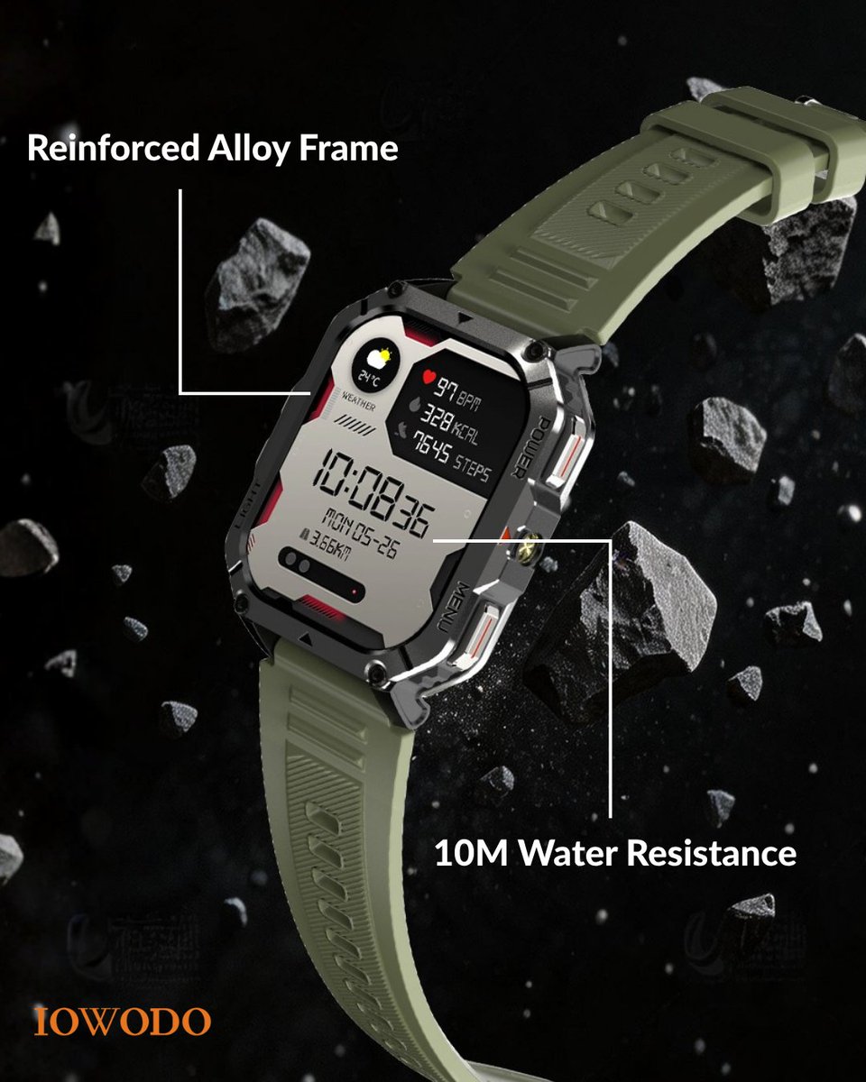 Iowodo_official's tweet image. Engineered for durability, W70PRO features a reinforced alloy frame and military-grade titanium structure.
Water resistant up to 10M and tested for extreme environments, it’s made for consistent performance anywhere.

#IOWODO #smartwatch #RuggedWatch #OutdoorAdventure #Durability