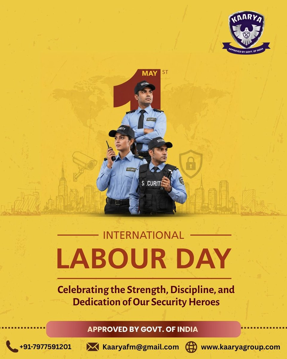 KaaryaSecurity's tweet image. Behind every safe space is a hardworking guard.
Kaarya Group Security Service thanks every worker for their commitment and strength.

#LabourDay #KaaryaGroup #SecurityGuard #Workforce #RespectAndHonor #SafeIndia #Dedication
