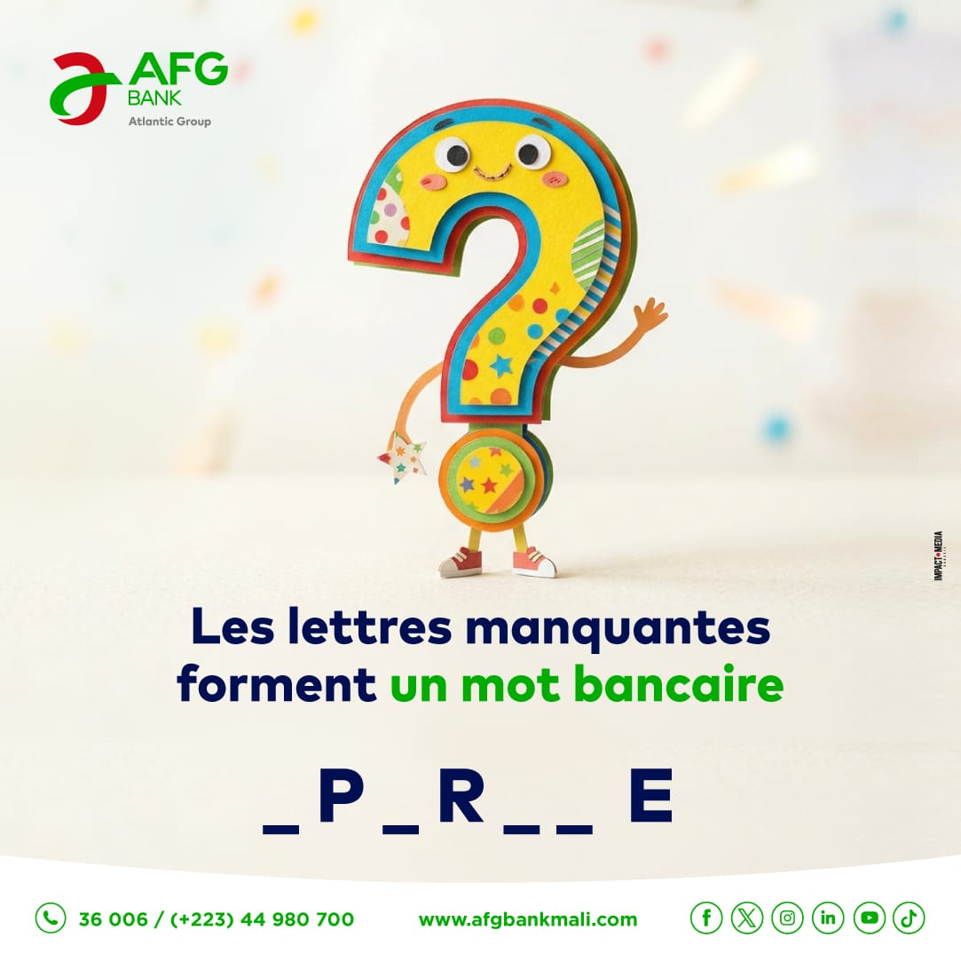 afgbankmali's tweet image. #MotMystère
Un mot bien connu dans l’univers bancaire se cache derrière ces lettres…
Observez bien, réfléchissez… puis donnez votre réponse en commentaire…
Qui sera le premier à trouver ?
#AFGBank #Jeu #Quiz #MotMystere