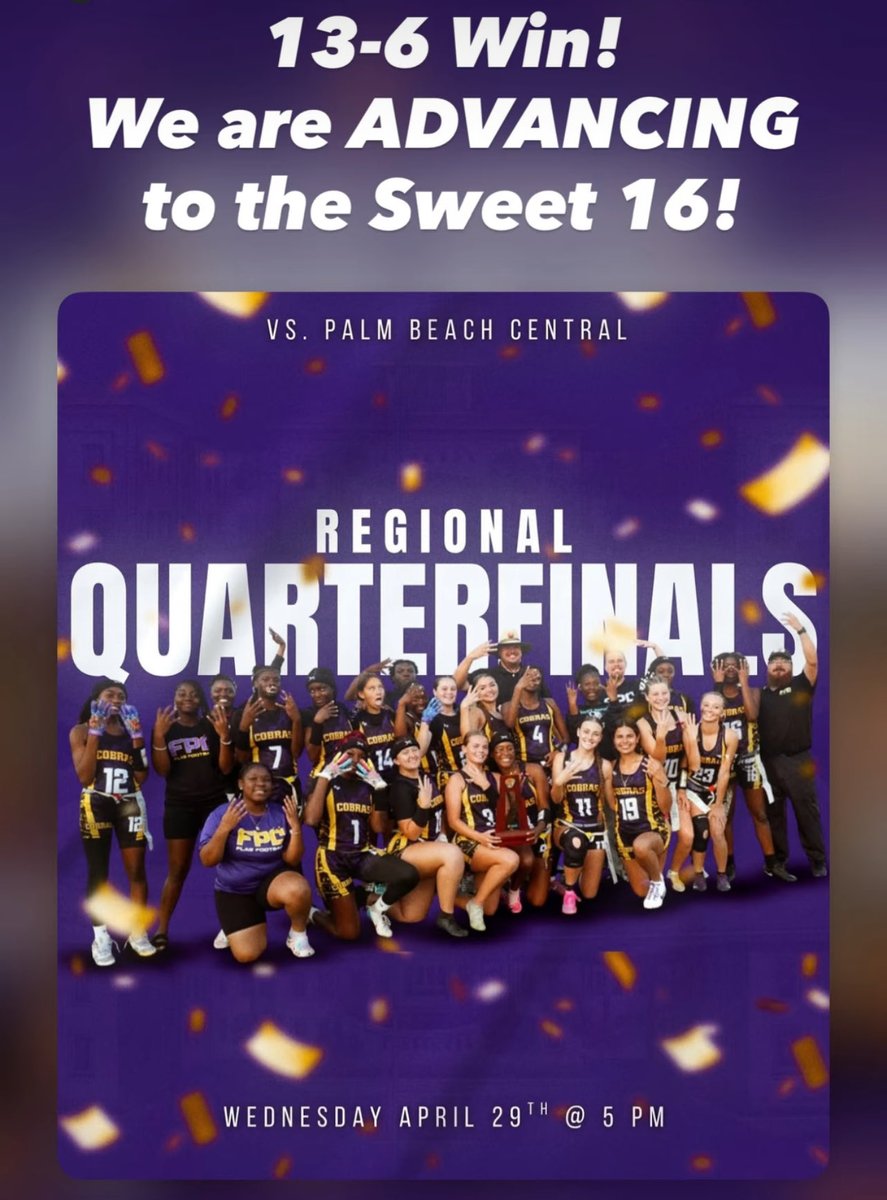 FPCentralFlagFB's tweet photo. That’s a BIG playoff WIN for the Lady Cobras 🐍🐍🐍

#usvseverybody https://t.co/cvvkPHVejD