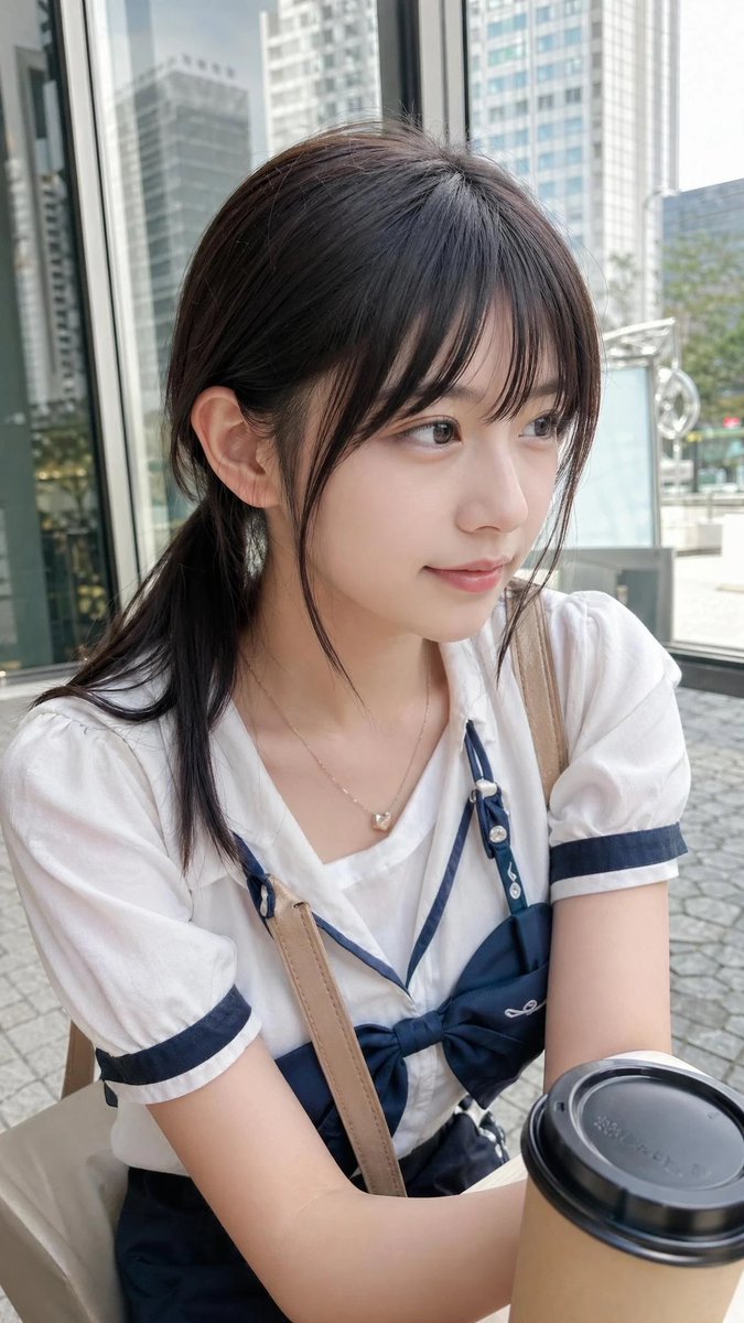 Casual Cafe Portrait in Sailor Blouse