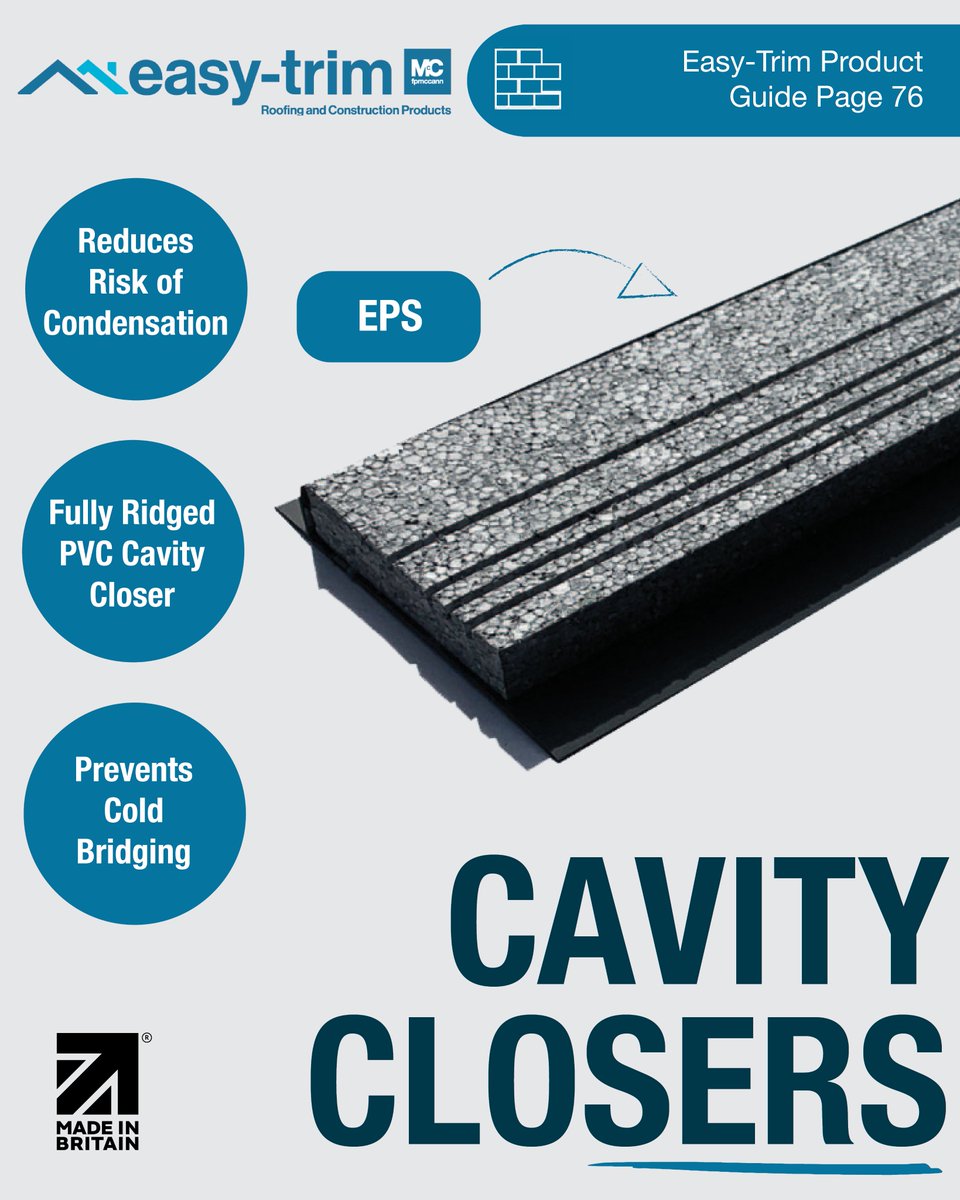 EasyTrimRoofing's tweet image. Reliable cavity closing for doors and windows.
✅ UPVC damp‑proof outer
✅Moisture‑resistant insulated core
✅50–100mm &amp;amp; 100–150mm profiles
✅NHBC &amp;amp; BS EN 13163 compliant
🔗easy-trim.co.uk/product/brick-…
 📧easytrimsales@fpmccann.co.uk
#ConstructionUK #CavityClosers