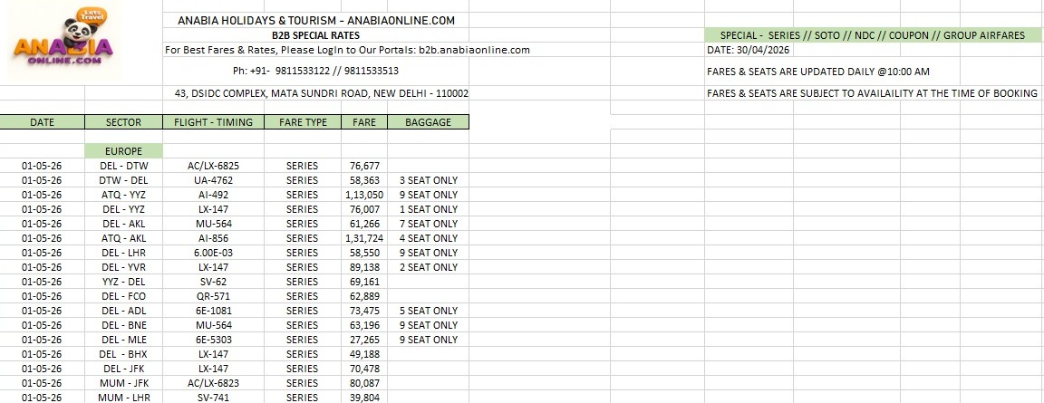 AanasBhat's tweet photo. Greetings from Anabia Holidays &amp; Tourism.

We are pleased to share our daily updated inventory featuring Special Series Umrah Groups, Middle East sectors, Europe sectors, Asia sectors, and Domestic Pan India sectors.

Our updates are designed to help you access the latest travel https://t.co/hWgM9FoeuJ